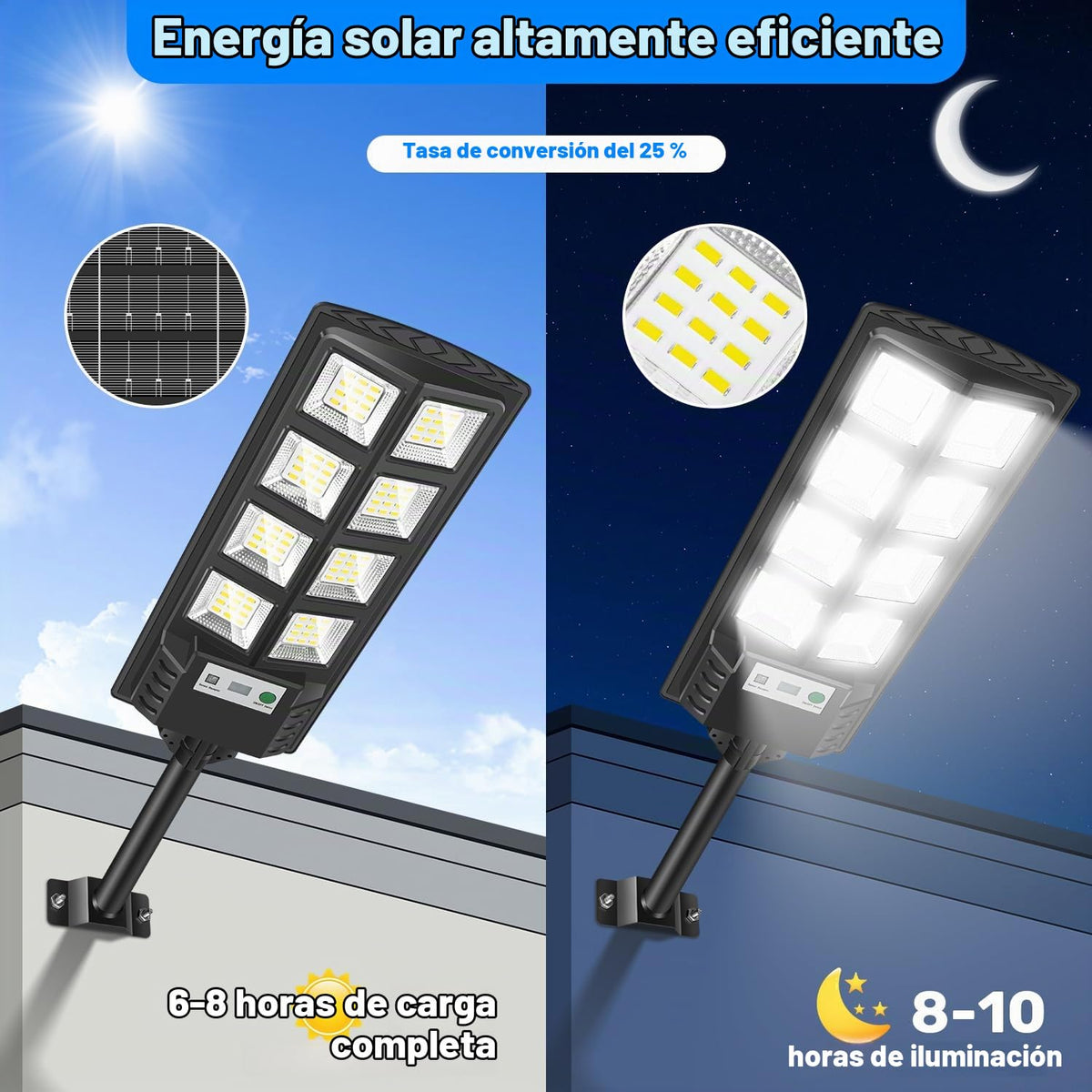 PEAKRO Farolas Solares Exteriores, 600W Potente Luz Solare Exterior con Sensor de Movimiento,Control Remoto, 6500K LED Focos Solares Exterior Impermeable Lampara Solar para Jardín Garaje, 2 Paquete