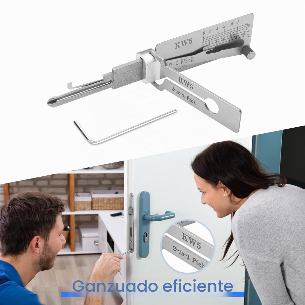 Kw5 - Decodificador de cerraduras y llaves maestras de hierro, herramienta de cerrajería profesional y lector de llaves de coche 2 en 1