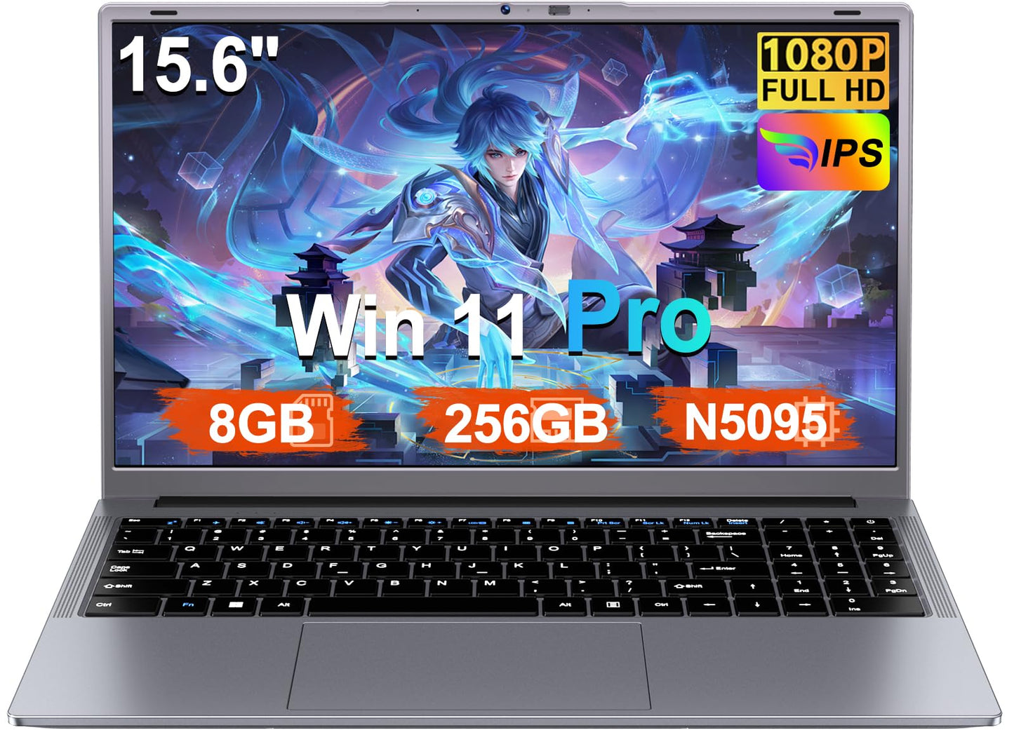 Ordenador Portátil 15,6 Pulgadas Celeron N5095 2,9 GHz Win11 Pro 8GB 256GB SSD Expansión 1TB 5G WiFi 1920x1080 FHD BT4.2 HDMl USB 3.0 Portatil con Ratón Inalámbrico y Teclado Español Membrana - Gris-A