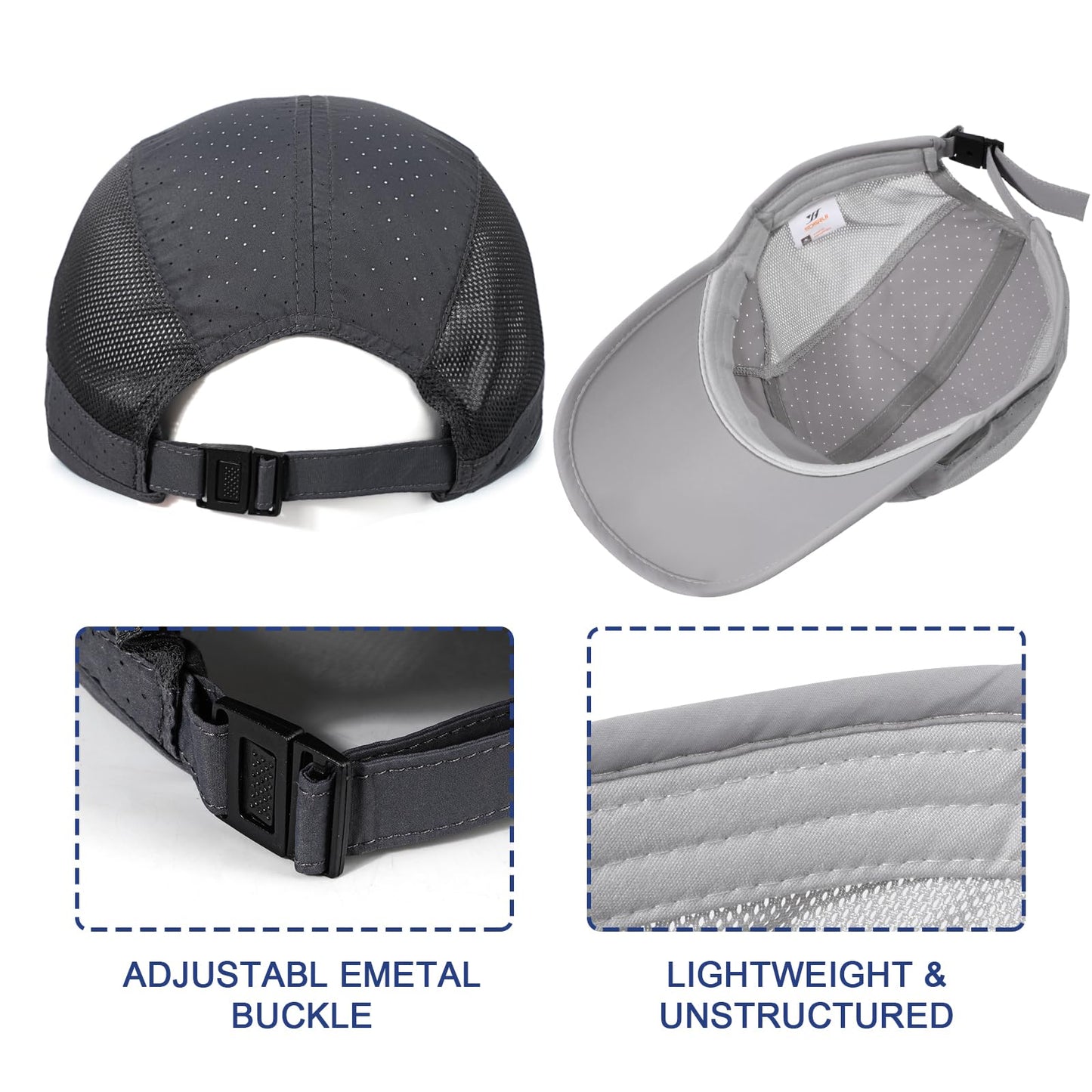 AYPOW 2 Packs Gorra de Béisbol Transpirable para Hombre, Protección Solar de Secado Rápido, Malla Plegable Lavable, Ligera Sombreros de Verano al Aire Libre con Hebilla Ajustable