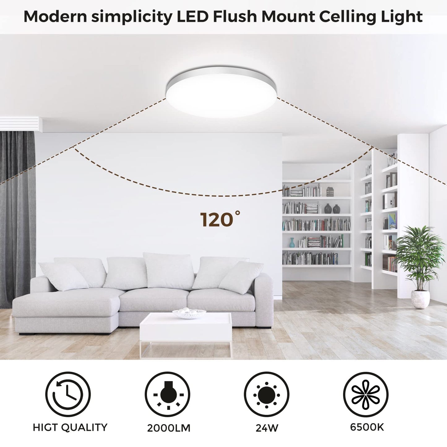 OUILA Plafon LED Techo, 24W 2000LM 6500K Lampara Techo, IP44 Ø28cm Plafones para Techo Led Lampara Led Techo Dormitorio Cocina Pasillo Baño Sala