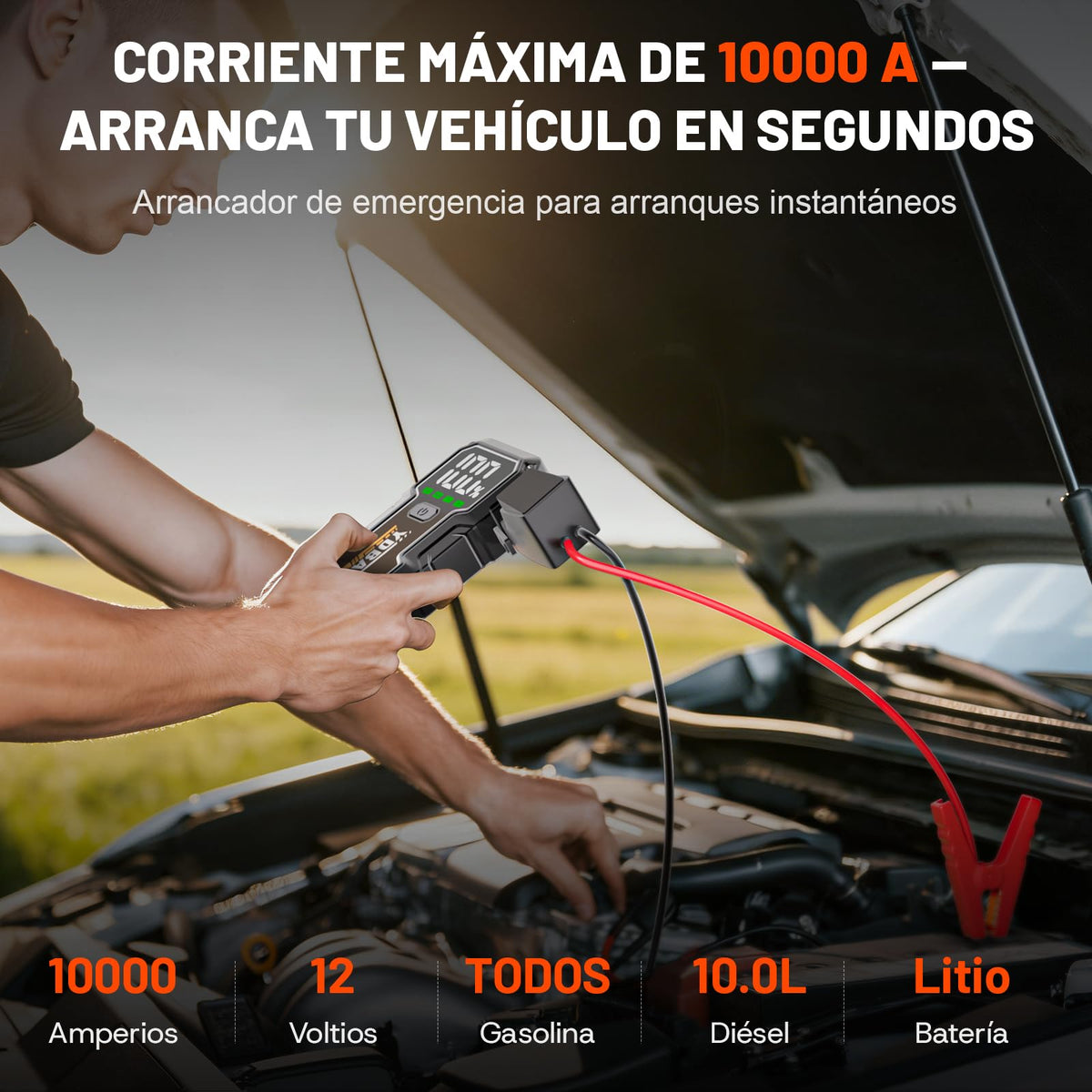 YDBAO Arrancador de Coches 10000A 12V para Todo Gas o 10L de Diésel