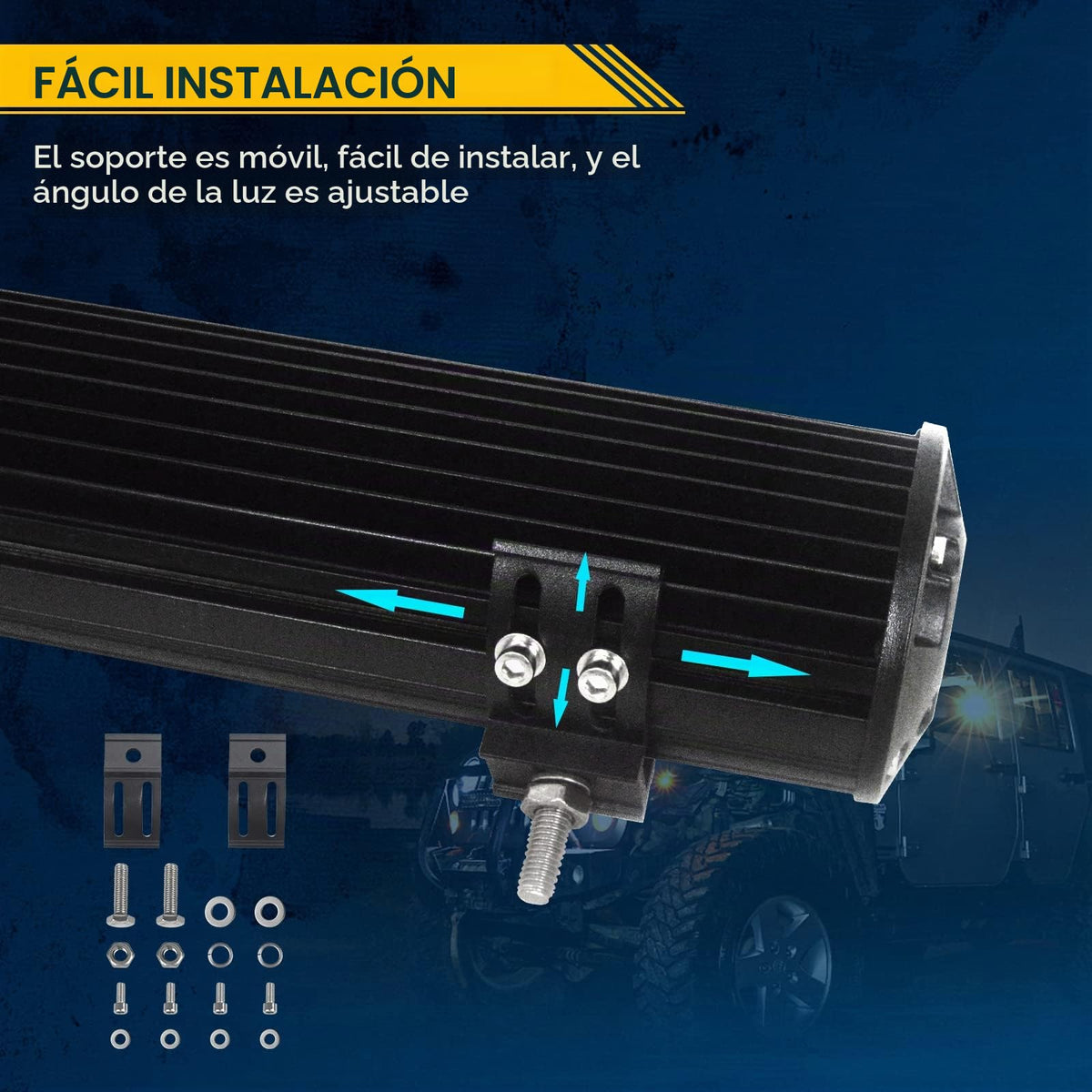 Willpower Barra LED 4x4 15" 300W + Focos LED Tractor 4" 12V 24V, Cableado