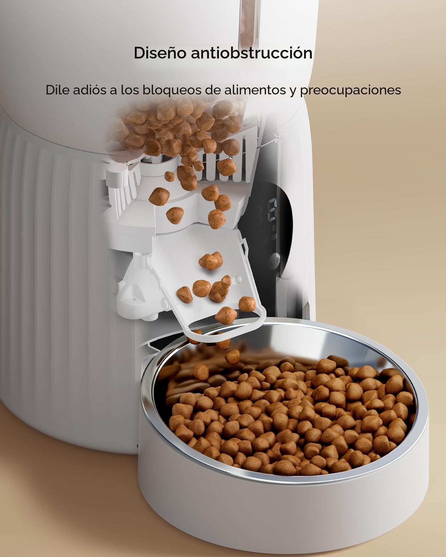 Comedero Gato Automatico, Faroro 4L Dispensador Comida Gatos/Perros con 1 a 6 Comidas Al Día, Control de Porciones, Voz 10s, Alimentación Lenta (Blanco)