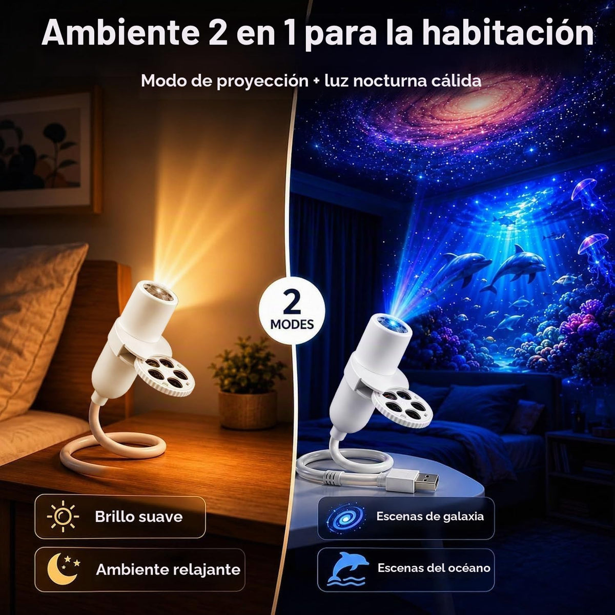 KQLHLHDYZ Proyector de luz nocturna, proyector de luz nocturna holográfica HD dinámico 5D, proyector de estrellas HD Plug and Play, proyector HD ajustable de 360° para techo de dormitorio