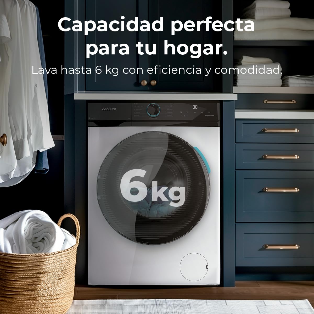 Cecotec Lavadora 6Kg Carga Frontal Bolero DressCode 6160 Inverter. 1200RPM, 11 Programas, Bajo Consumo, Motor Inverter Plus, Steam Max, Drum Clean, Programa Rápido 15', Panel con Display LED