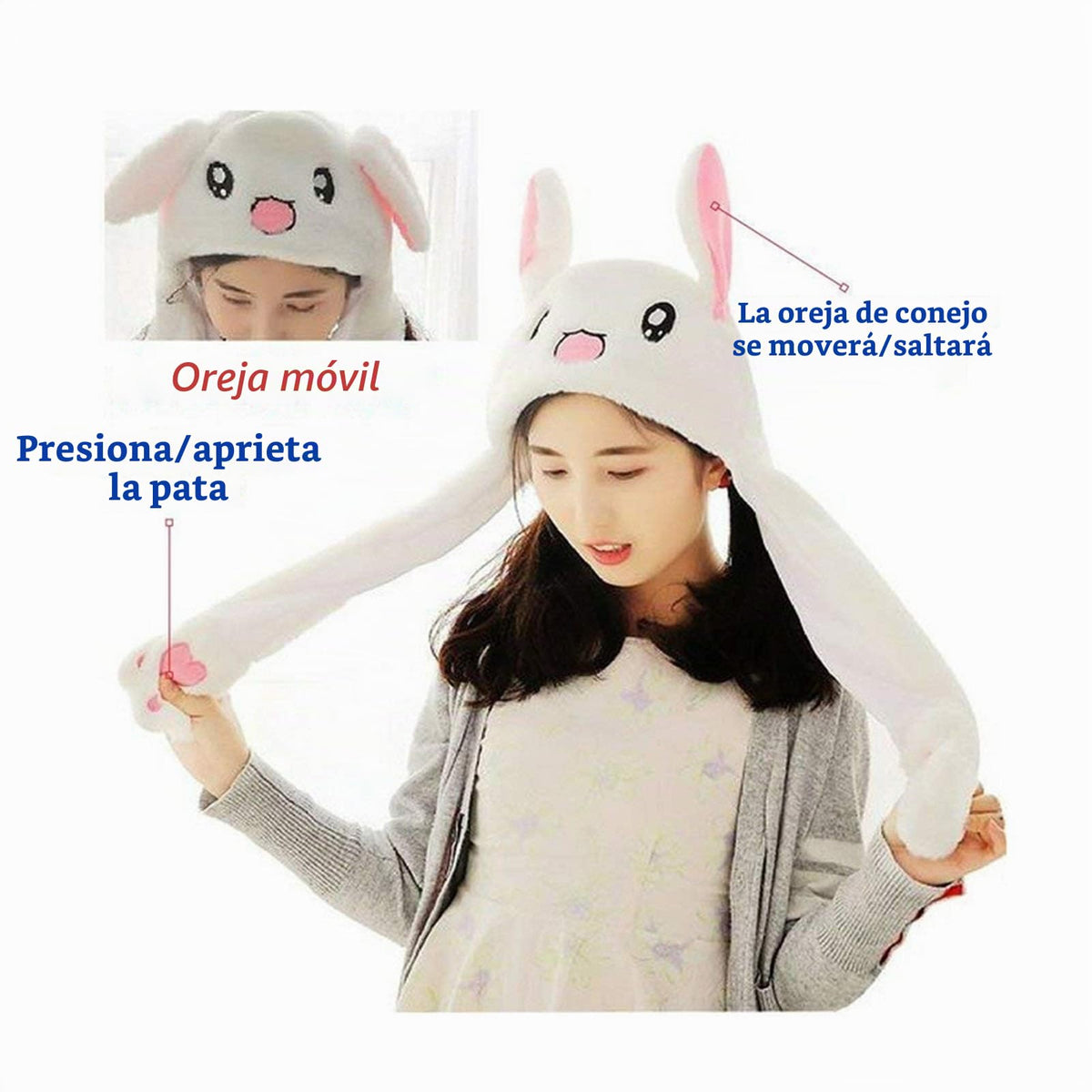 Tderloi Sombrero Niñas Animales Oído Moviendo Sombreros Jumping Hats Niños Mujeres Cálido Peluche Conejo Invierno Caps Niños Conejito Lindo Fuzzy Pinch Bolbag Funny Sombreros