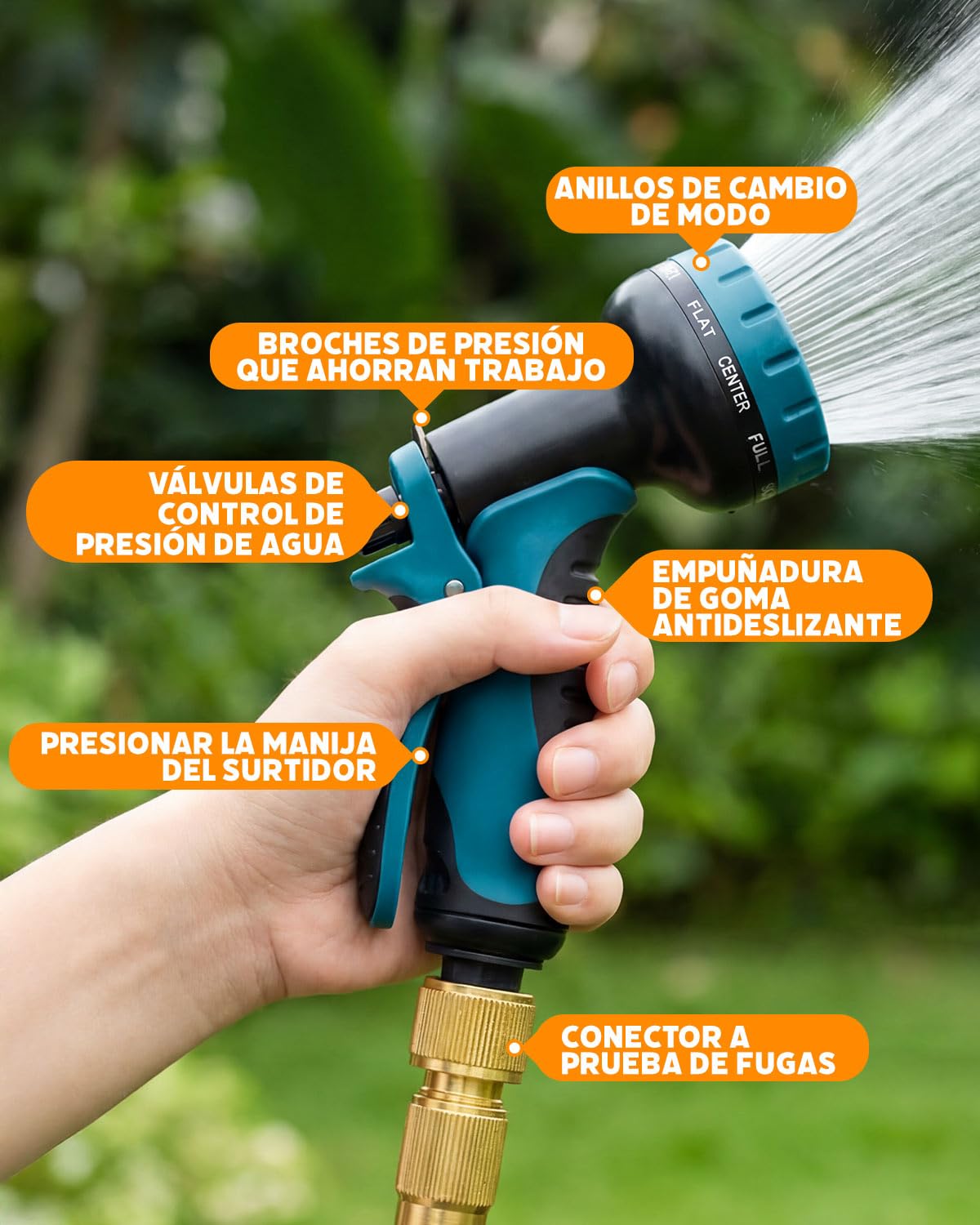 Evviee Manguera Jardin Extensible, Manguera Extensible 30 Metros con 10 Boquillas de Patrón de Pulverización Conector de Latón Tela 3750D Manguera, Adaptadores de 1/2" y 3/4" para Jardinería