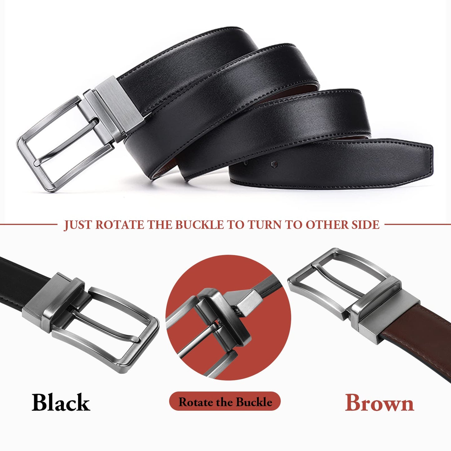 AivaToba Cinturón Hombre Cuero,Cinturón Reversible Hombre Negro y Marrón 34mm,adecuado para trajes, vaqueros, ocasiones informales y De negocios