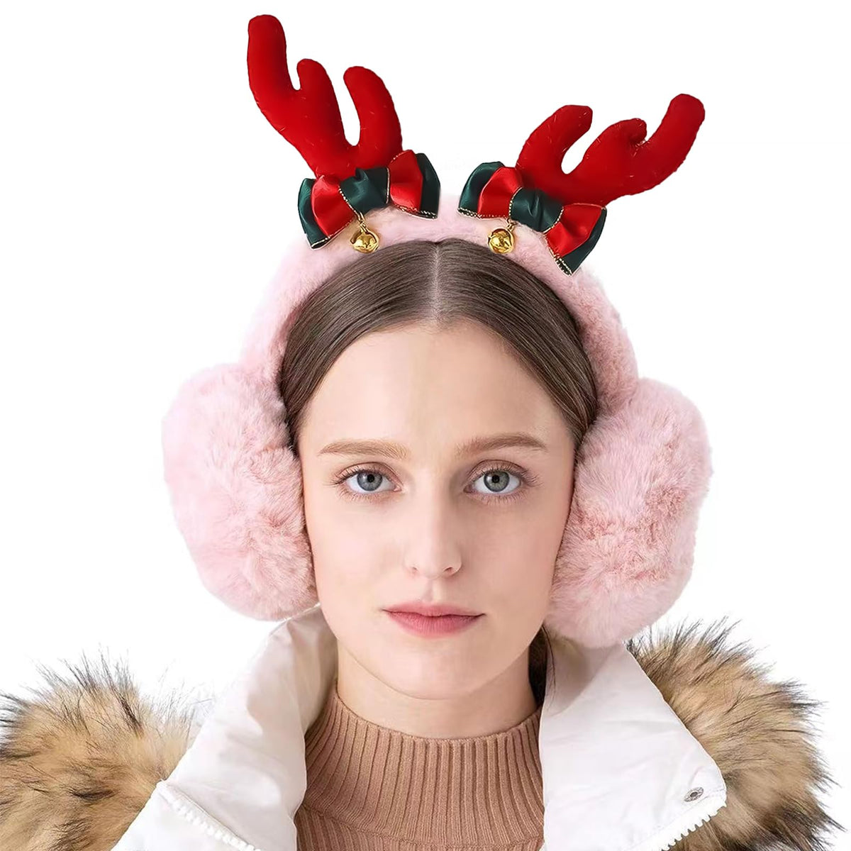KALUROIL Orejeras para Niñas - Orejeras Térmicas de Felpa para Mujer - Protección contra el Viento - Diseño Moderno - Regalo de San Valentín para Damas y Niñas(Alce con Purpurina)