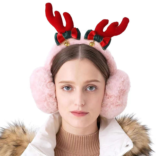 KALUROIL Orejeras para Niñas - Orejeras Térmicas de Felpa para Mujer - Protección contra el Viento - Diseño Moderno - Regalo de San Valentín para Damas y Niñas(Alce con Purpurina)