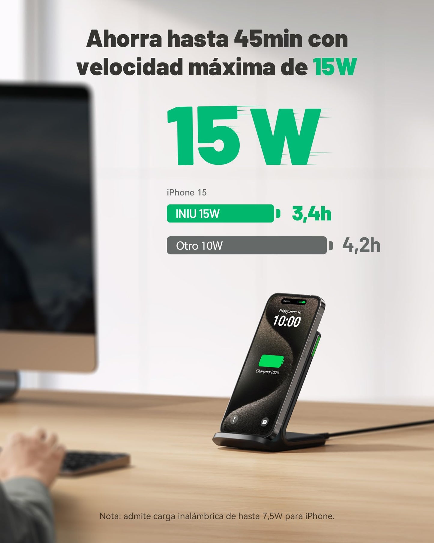 INIU 15W Cargador Inalámbrico, Base de Carga Inalámbrica Rápida con LED