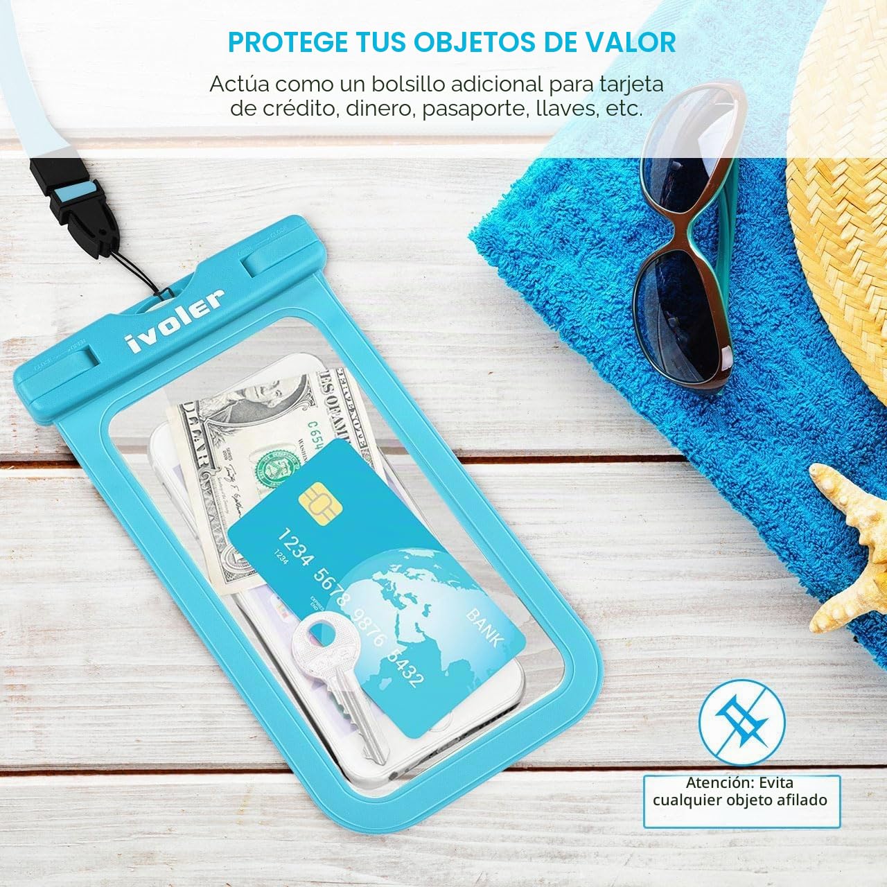 ivoler Set de Bolsa Impermeable con Riñonera de Cintura y Funda Móvil para Playa Natación Canotaje Pesca, Protección para Teléfono Móvil, Cámara, Documento, Pasaporte (Azul menta)