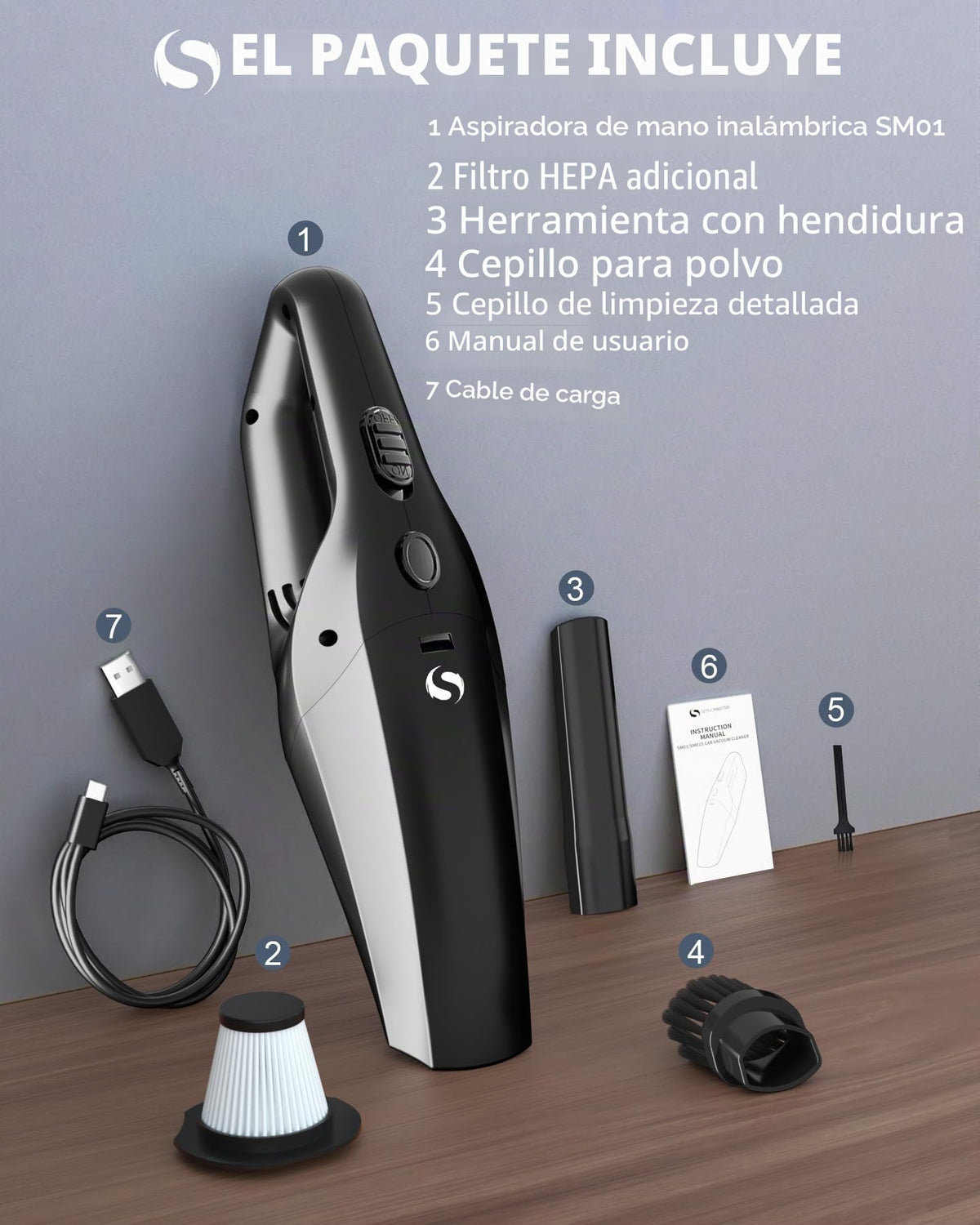 SERVOMASTER Aspirador de Mano, Aspirador Coche Potente sin Cable