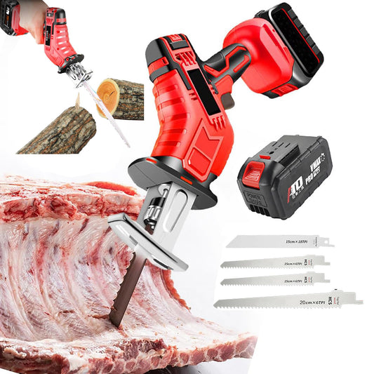 Sierra EléCtrica De Mano Para Huesos - Luz Led + 4 Hojas De Sierra, Sierra Alternativa InaláMbrica - BateríA De Litio De 6,0 Ah, Para Huesos, Carne, Madera, Metal, PláStico
