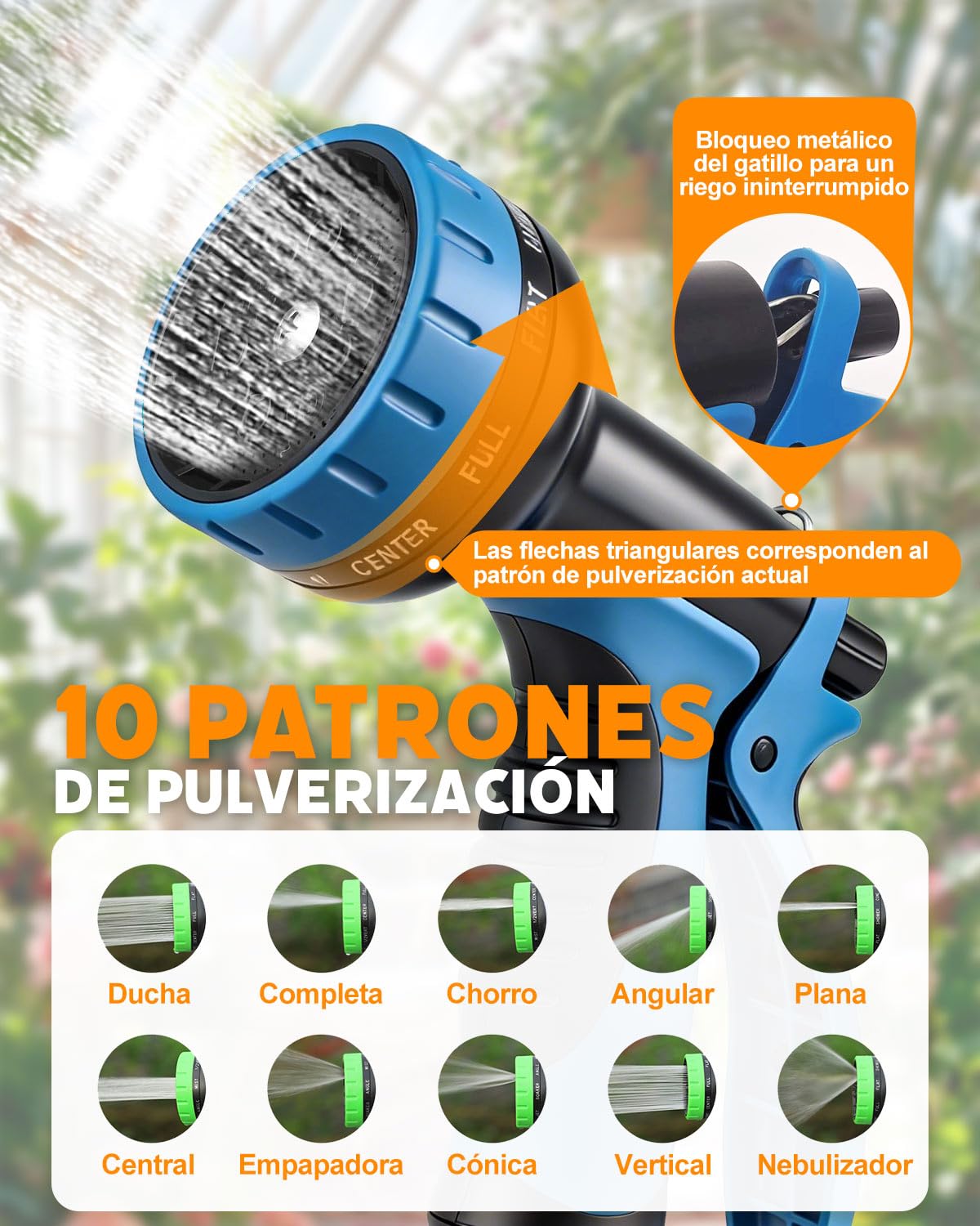 Evviee Manguera Jardin Extensible, Manguera Extensible 30 Metros con 10 Boquillas de Patrón de Pulverización Conector de Latón Tela 3750D Manguera, Adaptadores de 1/2" y 3/4" para Jardinería