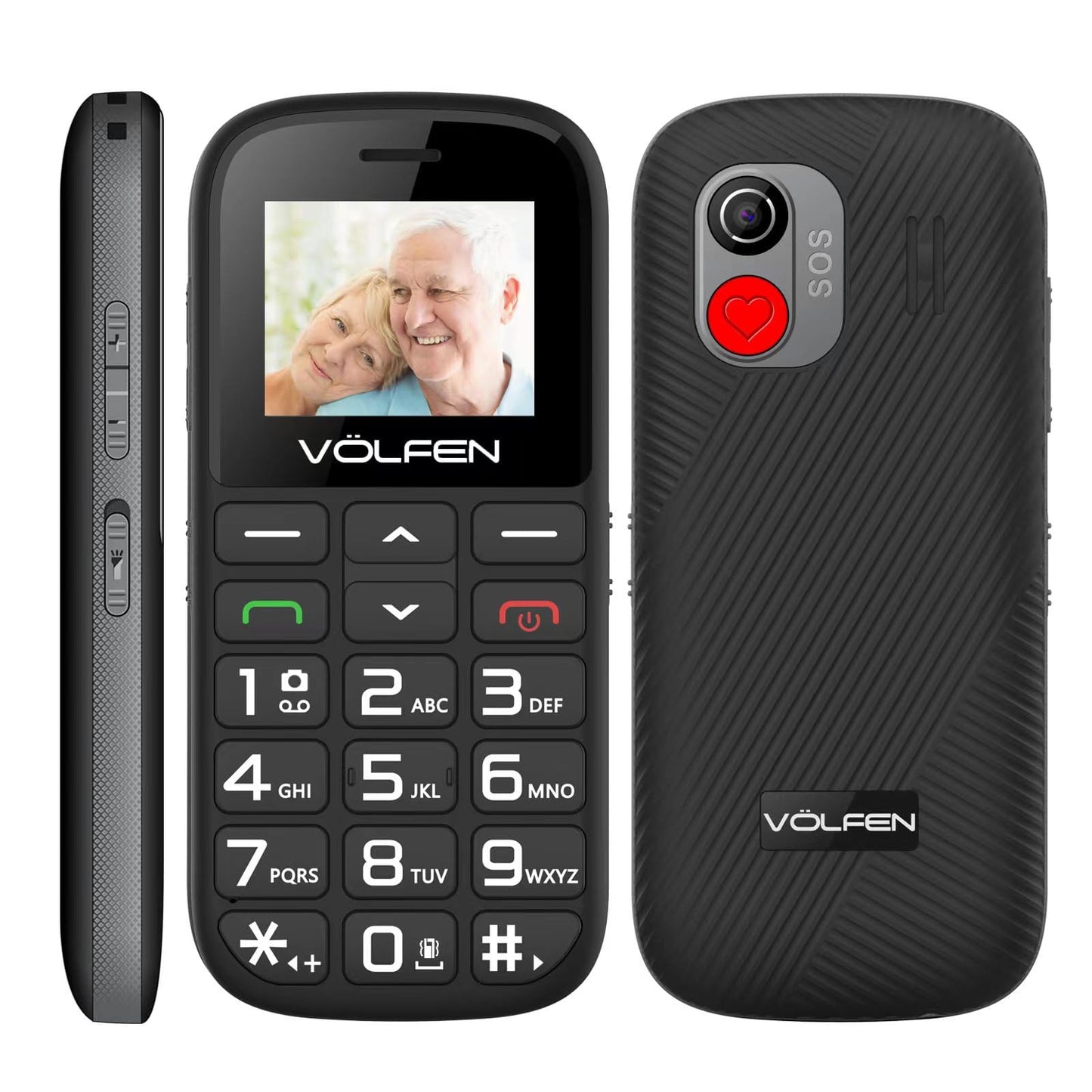 Astro SR - Teléfono Móvil para Personas Mayores con Botón SOS y Base Cargadora, Teclas Grandes Volumen Alto, USB-C, Teclado con Voz, Batería 1400mAh, Fácil de Usar Celular para Ancianos – Color Negro