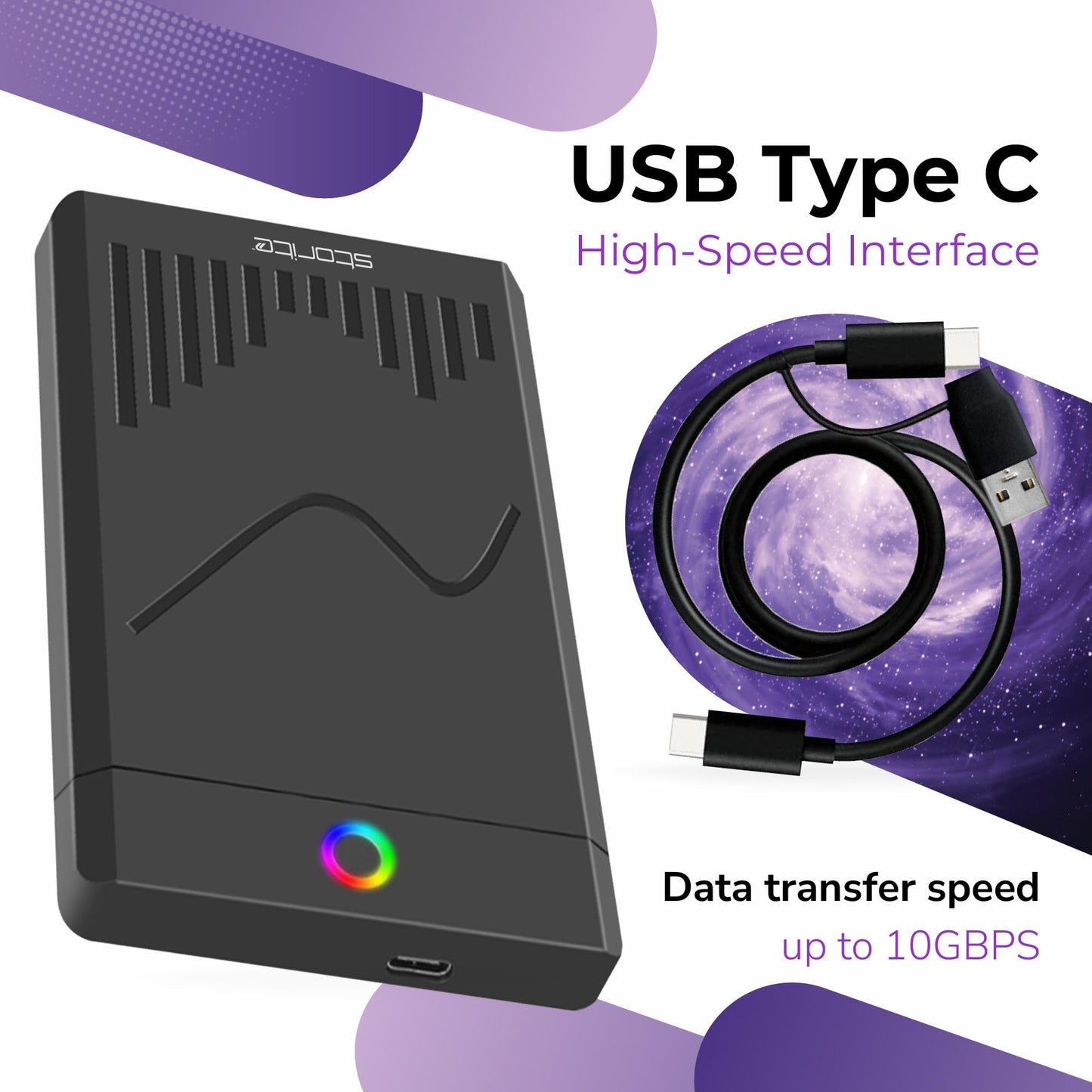 Storite - Disco Duro Externo Portátil Tipo C De 500 GB, Almacenamiento De Copia De Seguridad HDD De 2,5" con Transferencia De Datos Rápida USB 3.1/USB C, Compatible con Teléfono, Xbox One (Negro)