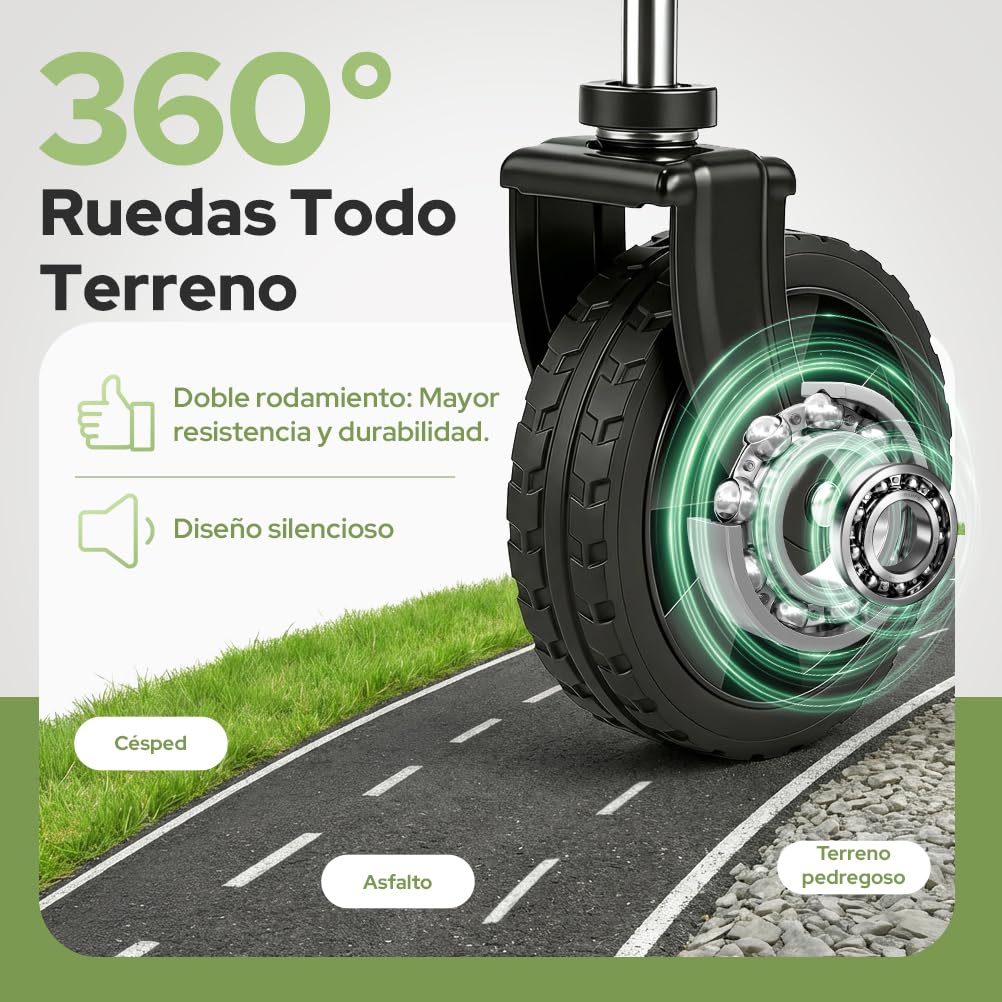 SLIDBEAT 120KG Carro Plegable, Montaje Rápido, Carrito Transporte con 4 Ruedas Todo Terreno 360° Desmontables, Mango Ajustable, para Supermercado Jardín Festivales Playa y Herramientas