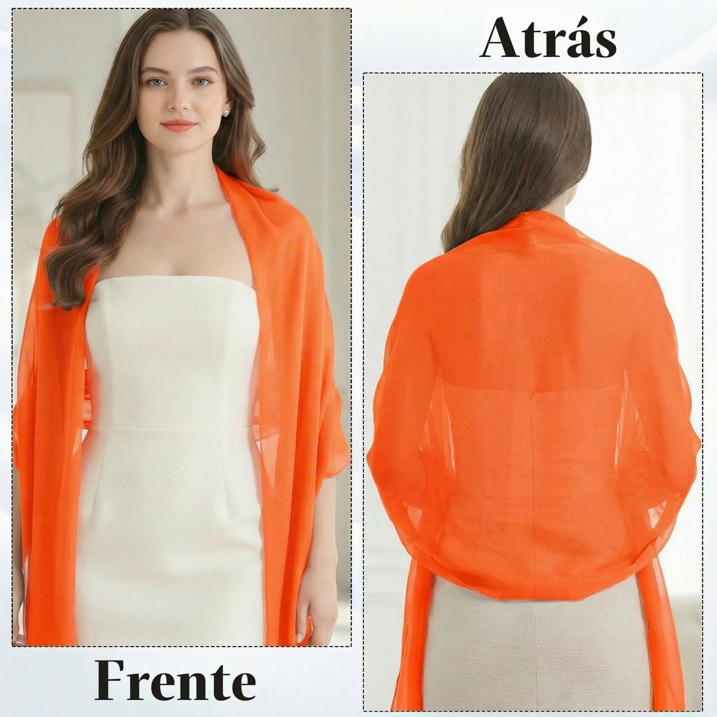 Telooco Chales y envolturas de gasa, bufanda de gasa ligera para vestidos de noche, citas, bailes de graduación, chal sedoso, Anaranjado Brillante, 70*170cm/27.5*67in