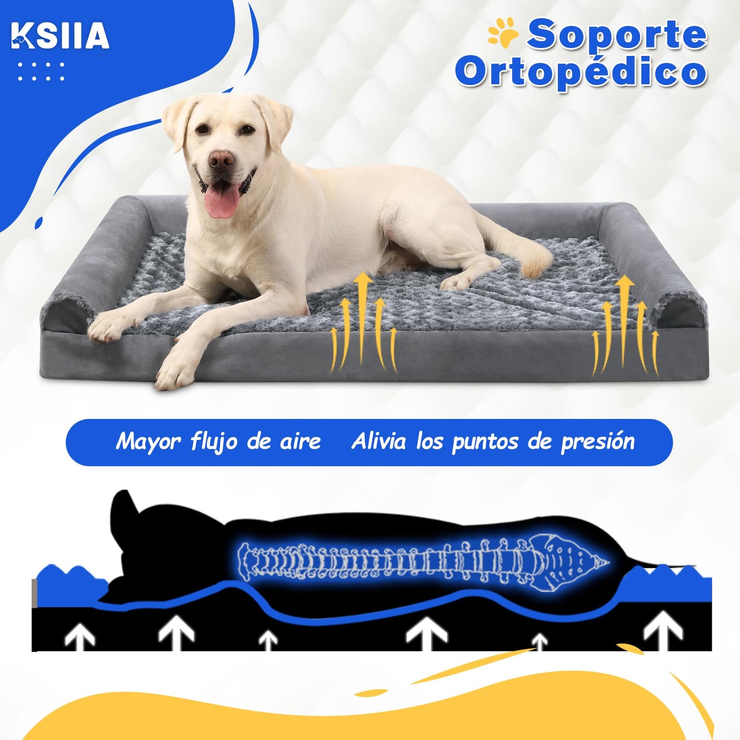 KSIIA Cama Perro Grande, Cama Ortopédica para Perros (90x57x16cm) Desenfundable y Lavable, Sofá para Perros, Gris, L