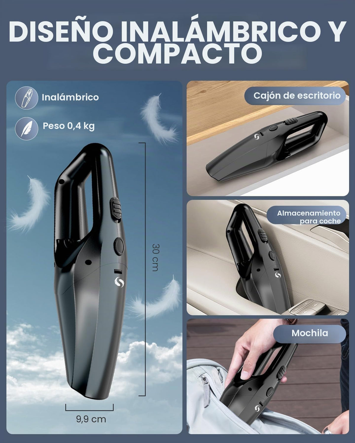 SERVOMASTER Aspirador de Mano, Aspirador Coche Potente sin Cable