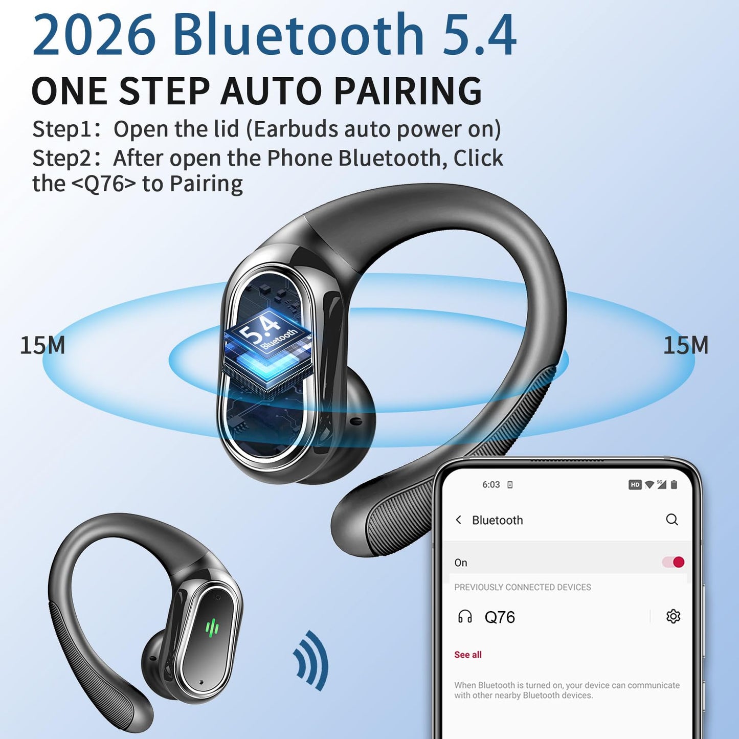 Auriculares inalámbricos Bluetooth Deportivos, Auriculares Bluetooth 5.4