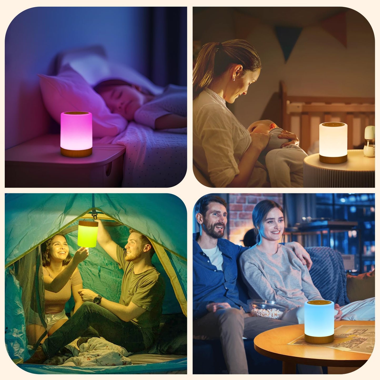 NIWOHOM Lamparas de Mesita de Noche, 256 RGB Color y 5 Modos,Recargable USB