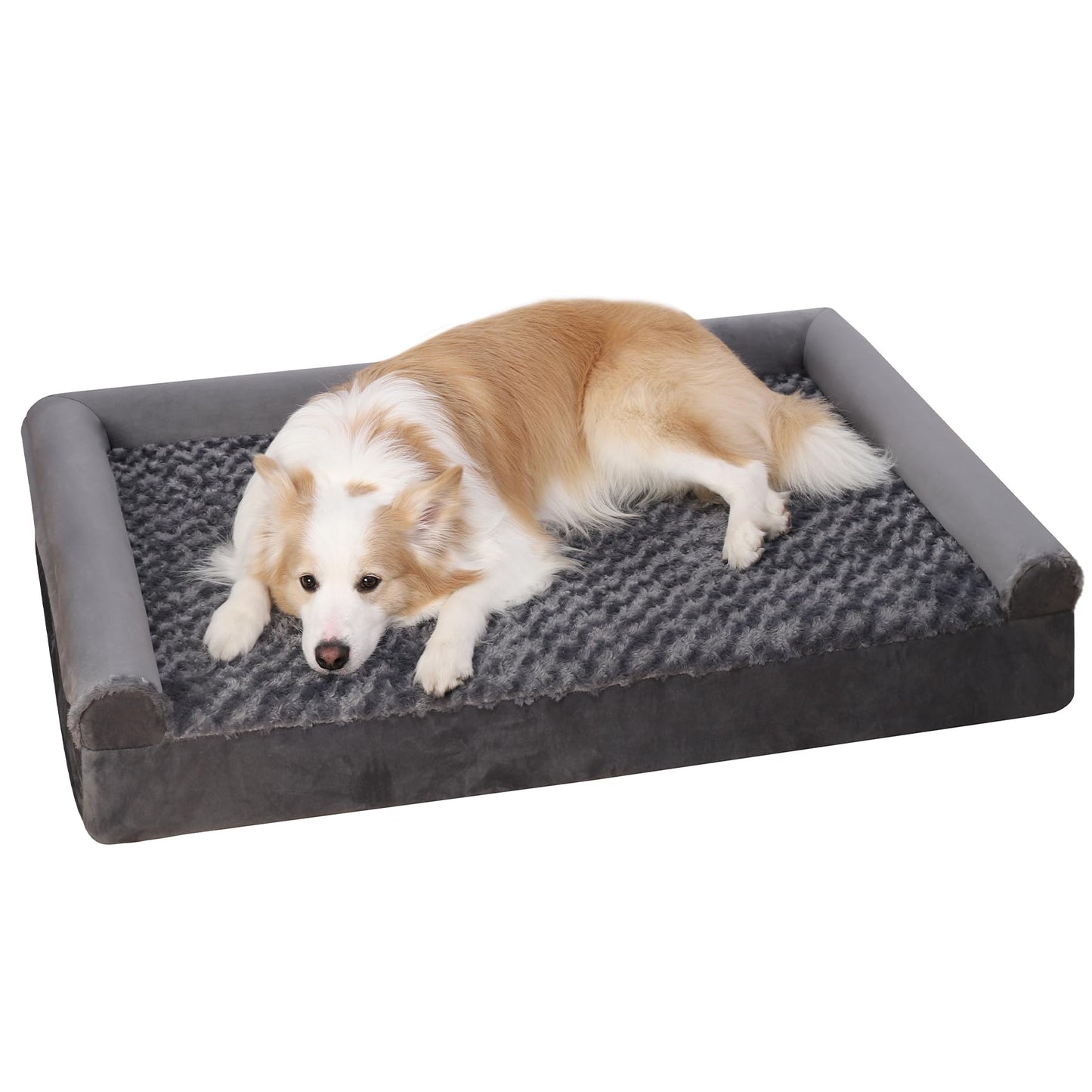 KSIIA Cama Perro Grande, Cama Ortopédica para Perros (90x57x16cm) Desenfundable y Lavable, Sofá para Perros, Gris, L