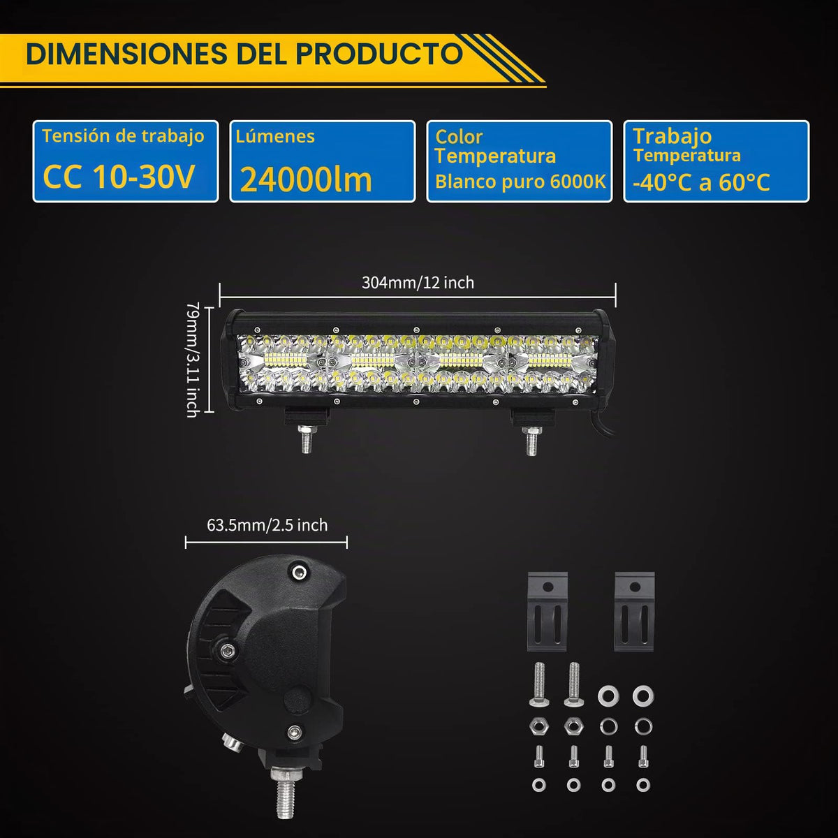 RIGIDON 12 pulgadas 30cm 240W barra de luz led, lámpara de conducción 6000K