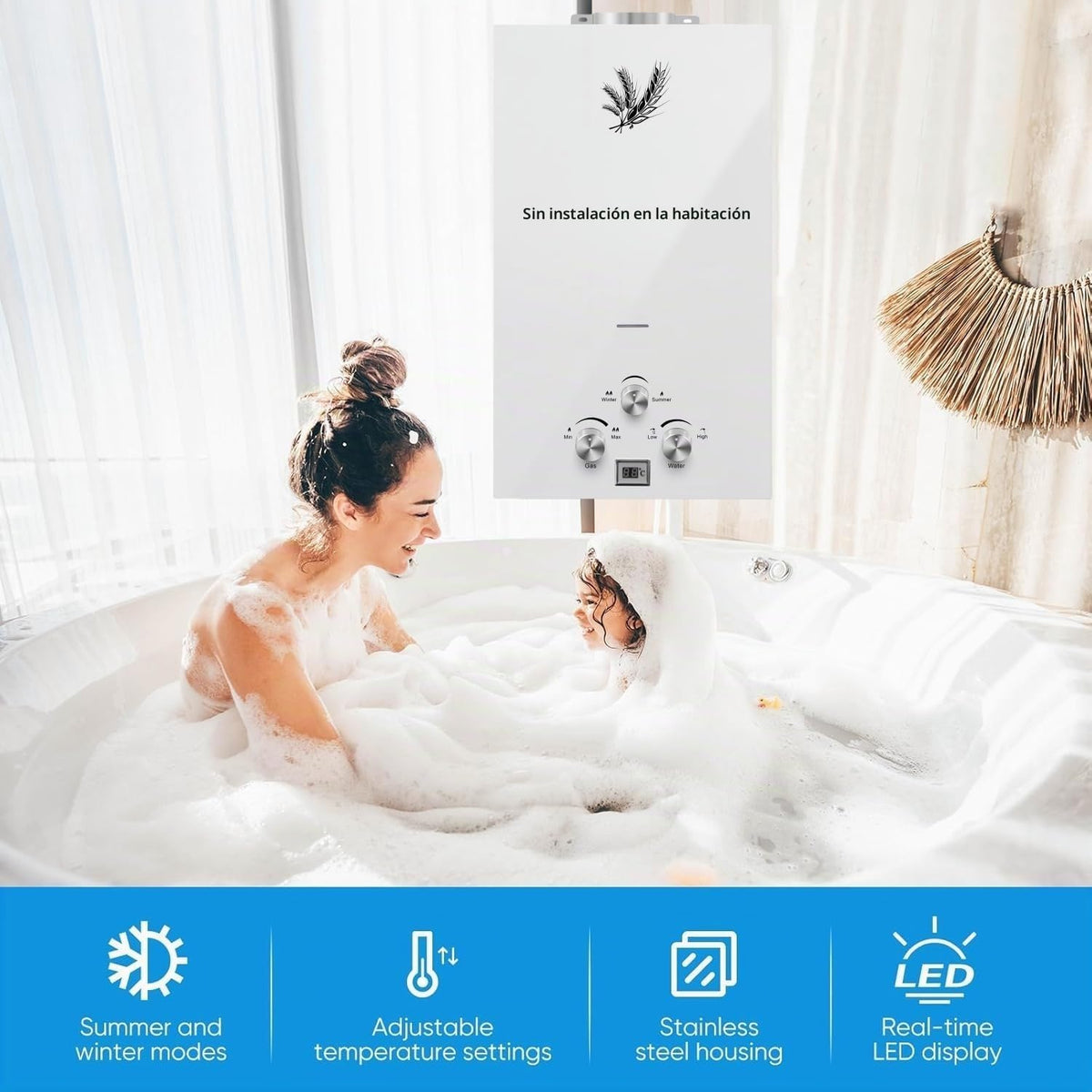 18L Calentador de Agua de Gas GLP Butano y Propano 36KW Calentador de Agua Calentador de Agua LPG Instantáneo Portátil,Modos de Invierno y Verano,Blanco,para Ducha Al Aire Libre,Baño,Camping