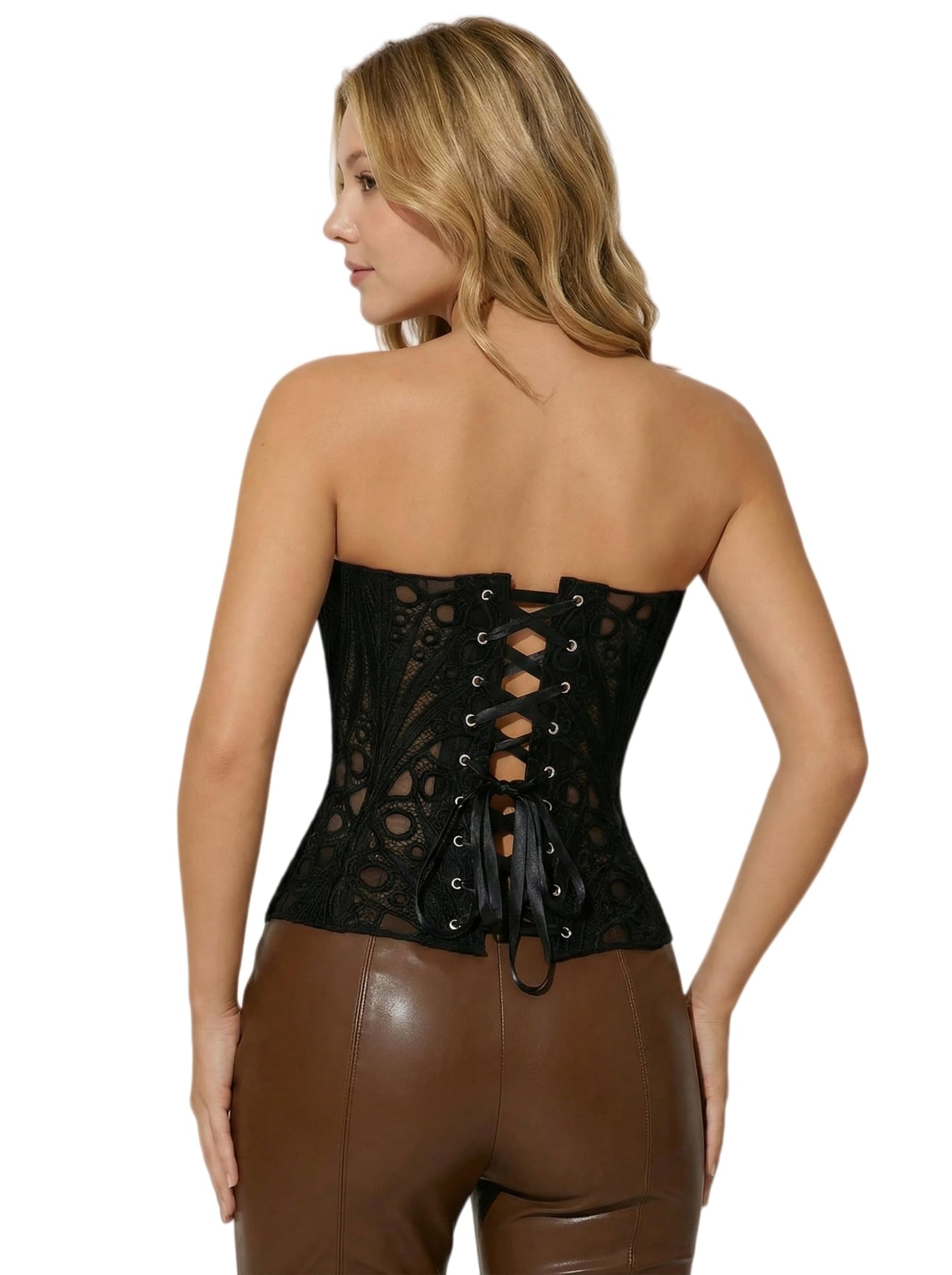 Bistonny Corset Tops for Women Lace Up Overbust Bustier Sexy Floral Lace Waist Cincher Going Out Club Party Y2K Tops