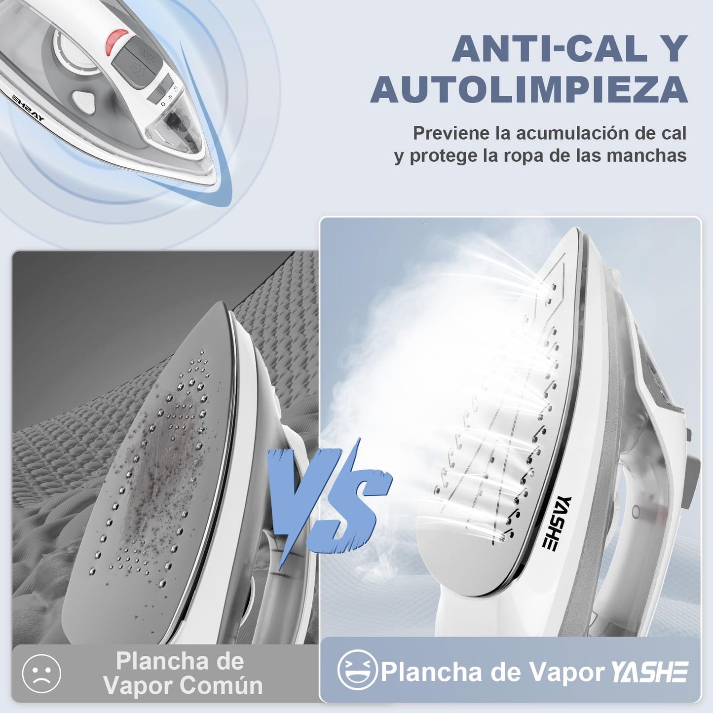 Plancha Vapor de 2300 W con Suela Antiadherente de Calentamiento Rápido, Depósito de Agua de 300ml, Vapor Continuo 25 g/min, Golpe de Vapor 150 g/min, Autolimpieza, Antical y Antigoteo Plancha de Ropa