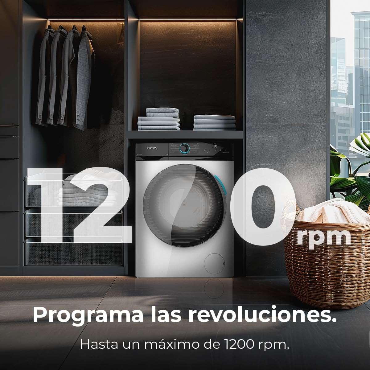 Cecotec Lavadora 6Kg Carga Frontal Bolero DressCode 6160 Inverter. 1200RPM, 11 Programas, Bajo Consumo, Motor Inverter Plus, Steam Max, Drum Clean, Programa Rápido 15', Panel con Display LED