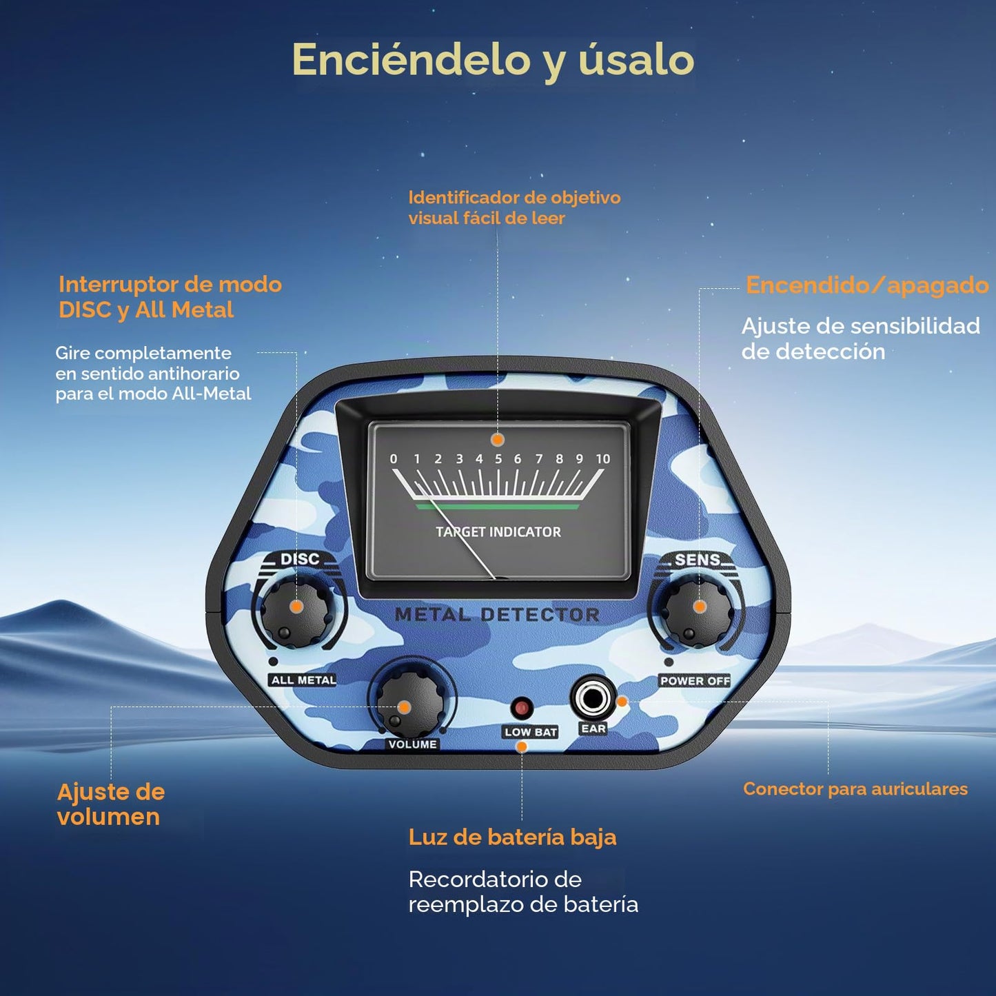 Detector de metales para adultos y niños, bobina impermeable IP68, detector de oro ajustable en altura 94-122cm, profundidad 18cm, diseño ligero para oro, monedas, búsqueda en playa(Azul-Negro (Juego)