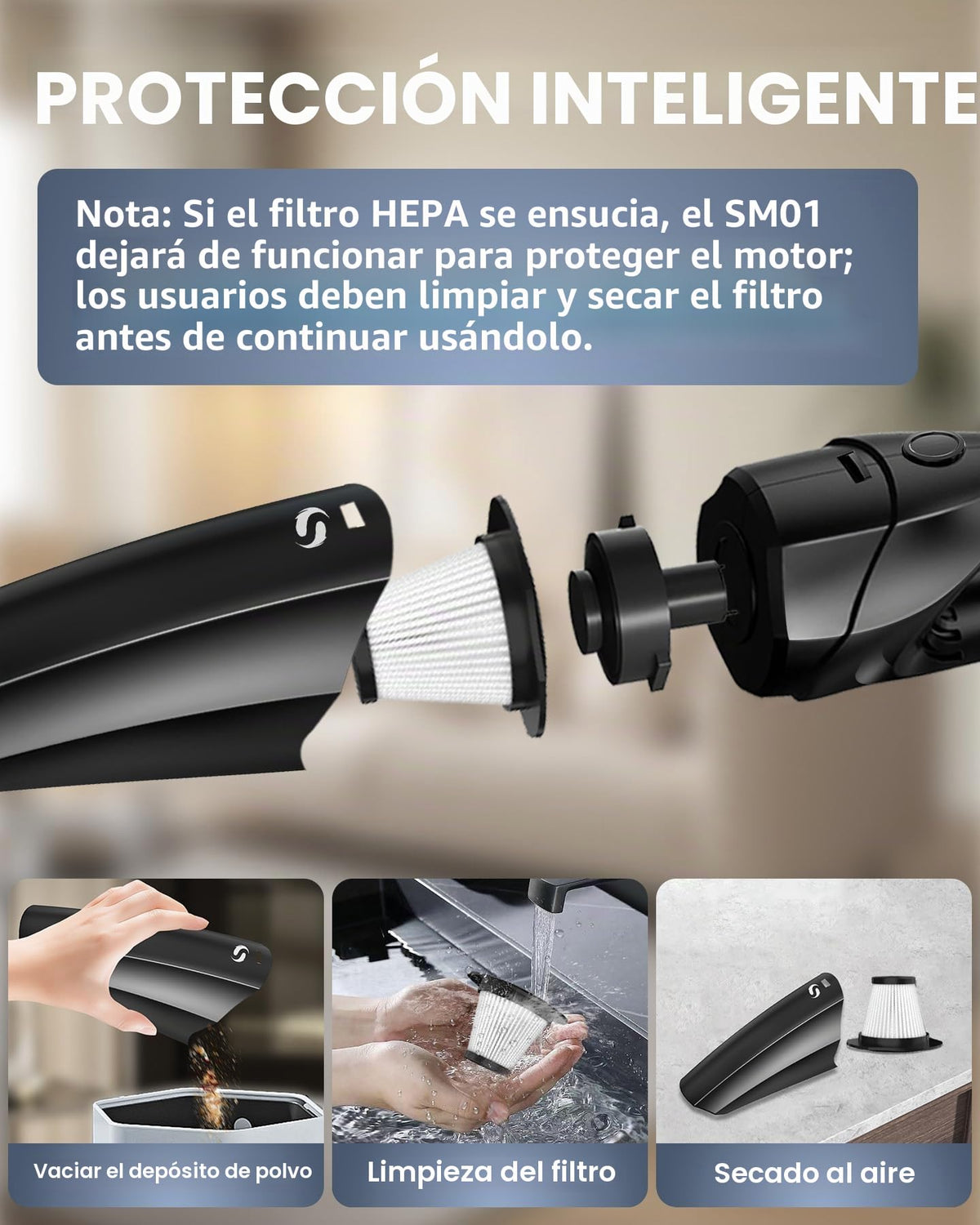 SERVOMASTER Aspirador de Mano, Aspirador Coche Potente sin Cable