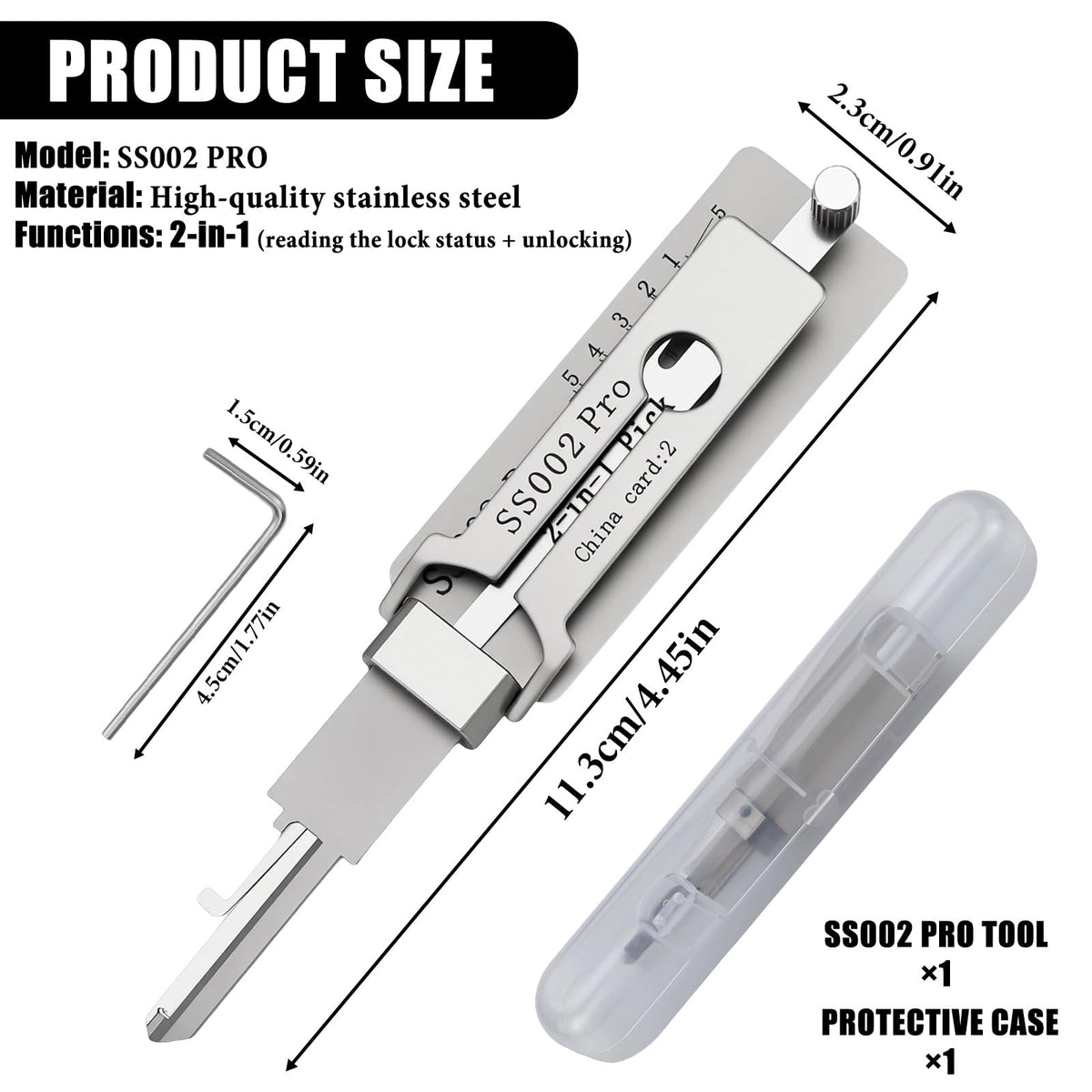 SS002 Pro - Juego de ganzúas 2 en 1, decodificador de llave principal de acero inoxidable, herramienta de apertura de puerta, juego de herramientas para cerraduras con ranura en S