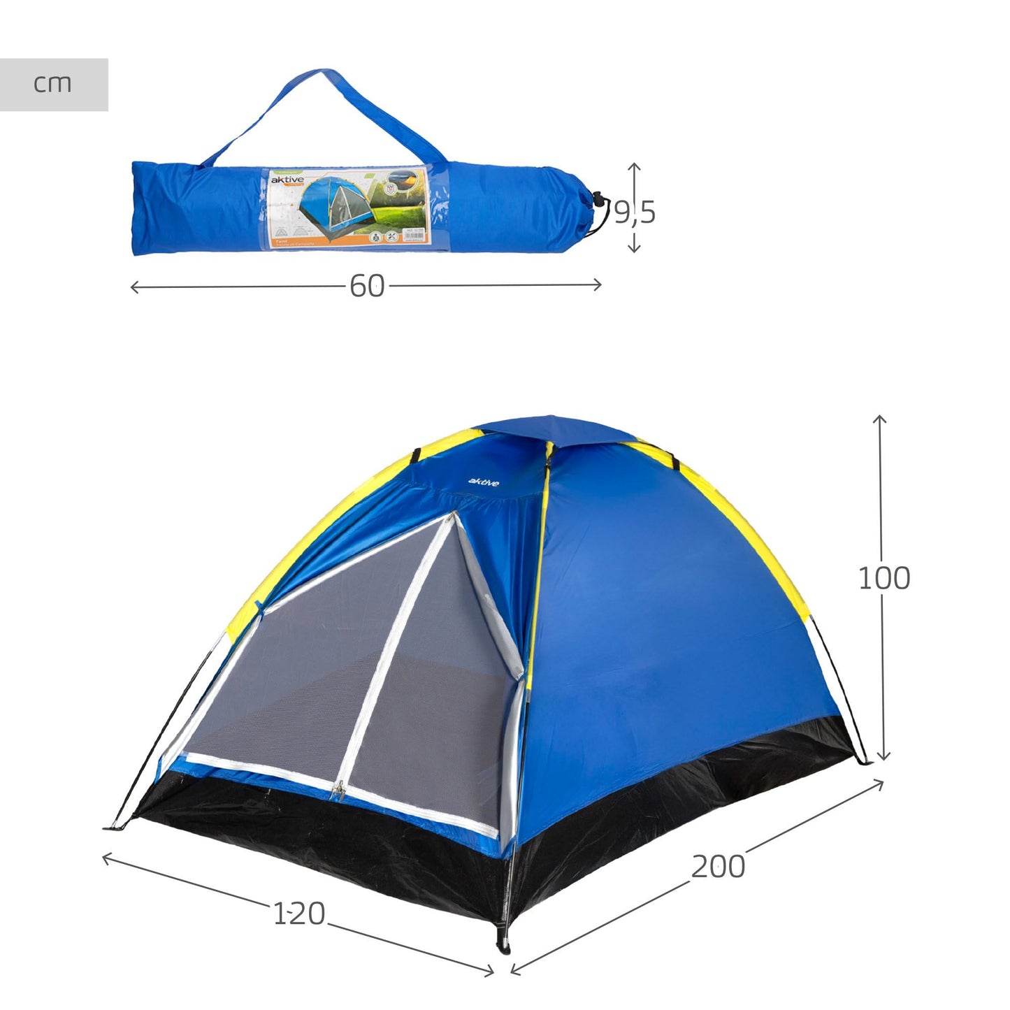 AKTIVE Unisex Adulto Tienda campaña Dome 2 Personas, Multicolor, 200 x 120 x 100 cm
