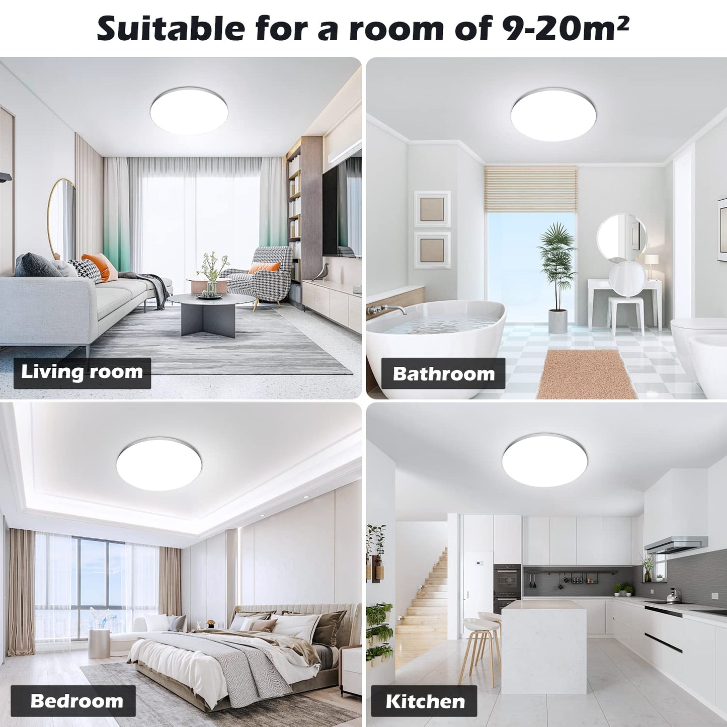 OUILA Plafon LED Techo, 24W 2000LM 6500K Lampara Techo, IP44 Ø28cm Plafones para Techo Led Lampara Led Techo Dormitorio Cocina Pasillo Baño Sala
