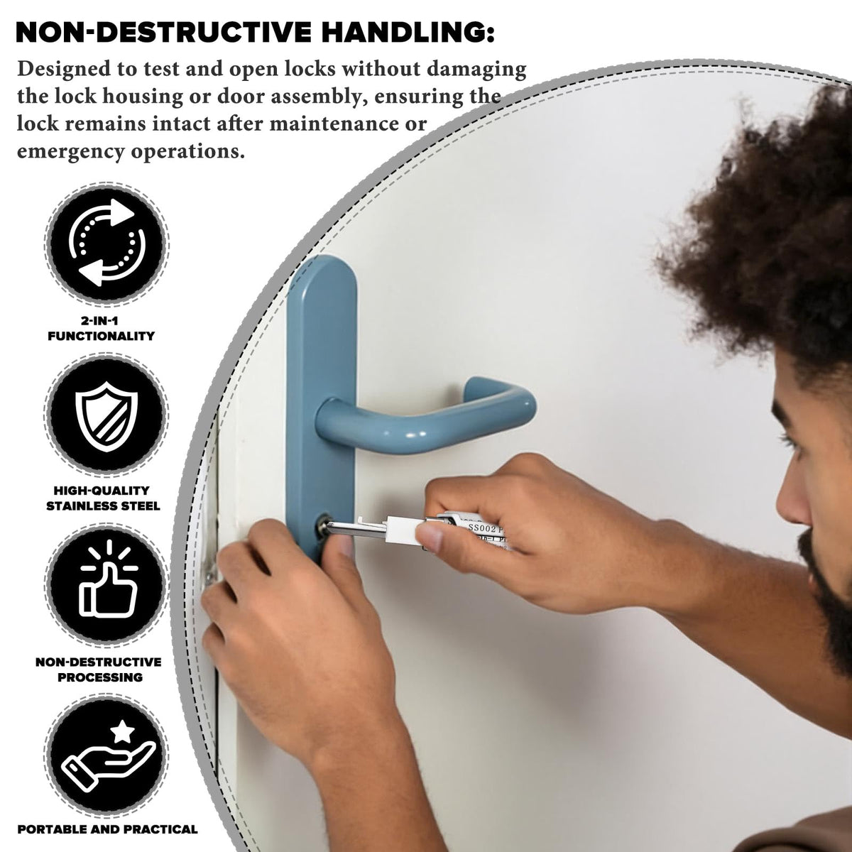 SS002 Pro - Juego de ganzúas 2 en 1, decodificador de llave principal de acero inoxidable, herramienta de apertura de puerta, juego de herramientas para cerraduras con ranura en S