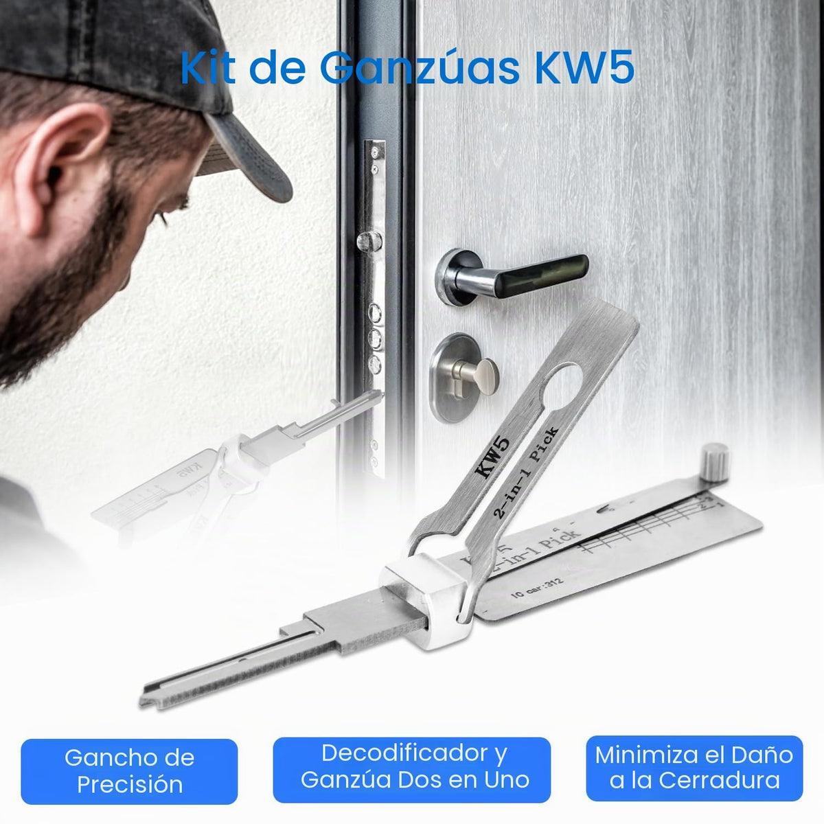 Kw5 - Decodificador de cerraduras y llaves maestras de hierro, herramienta de cerrajería profesional y lector de llaves de coche 2 en 1