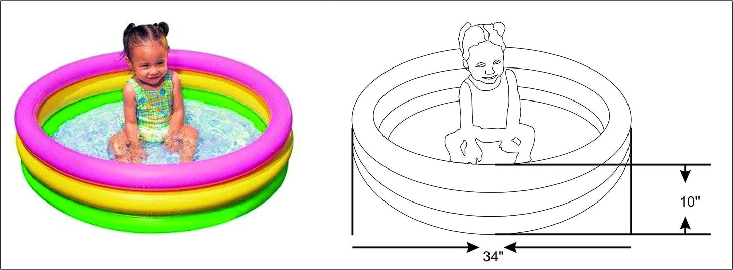 Intex 57107NP - Piscina Redonda hinchable 3 aros +base hinchable 61 x 22 cm, 28 l, Azul, rosa, verde, 1 a 3 años