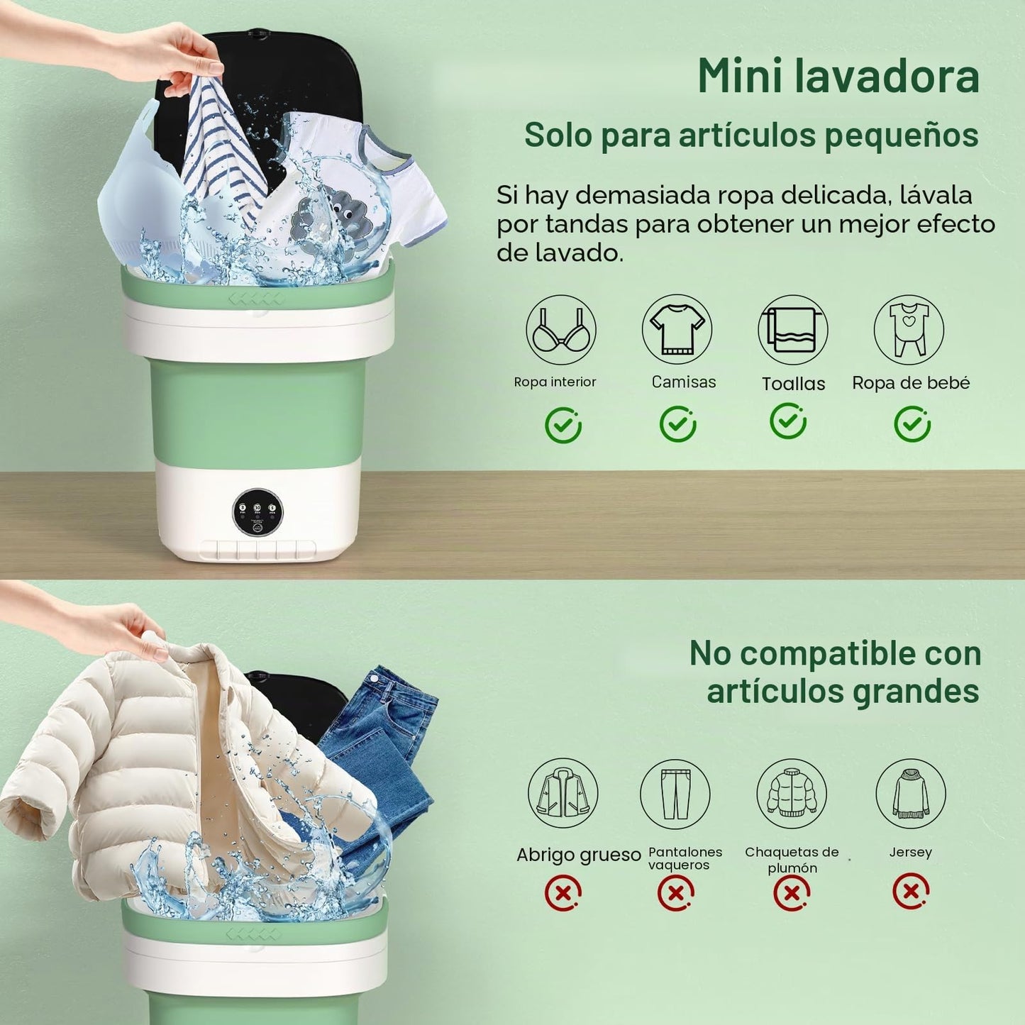 Lavadora Portatil,12L Mini Lavadora|Lavadora Pequeña,Actualizado Lavadora Portatil con Centrifugado & 3 Modos de Limpieza Profunda,Washing Machine Plegable para Apartamentos, Dormitorios (Verde)