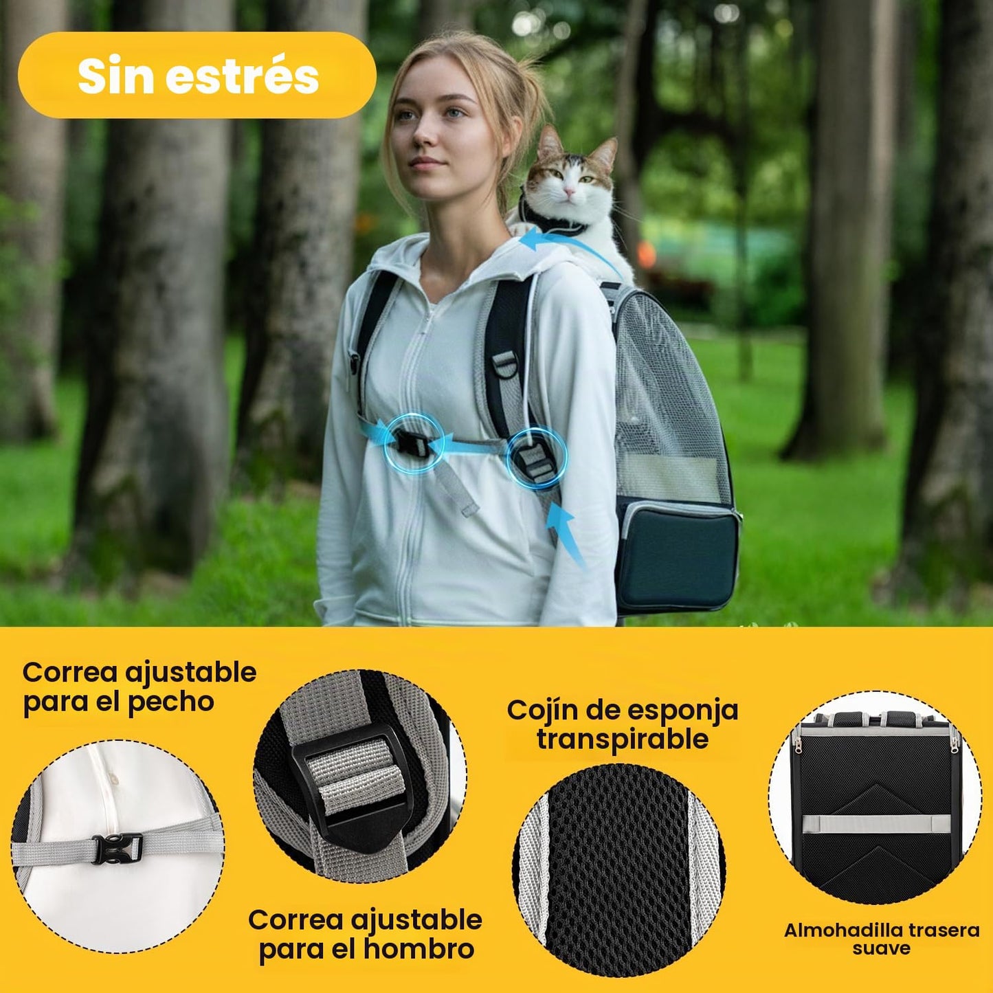 Conlun Mochila Gato y Transportin Perro pequeño para Perros pequeños y Gatos de hasta 7 kg, Mochila para Perros Ventanas de Malla en 3 Lados, para Viajes y Senderismo,Gris