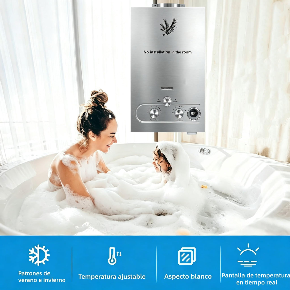 16L 32KW Calentador de Agua de Gas GLP Butano y Propano Calentador de Agua Calentador de Agua LPG Instantáneo Portátil,Modos de Invierno y Verano,para Ducha Al Aire Libre,Baño,Camping
