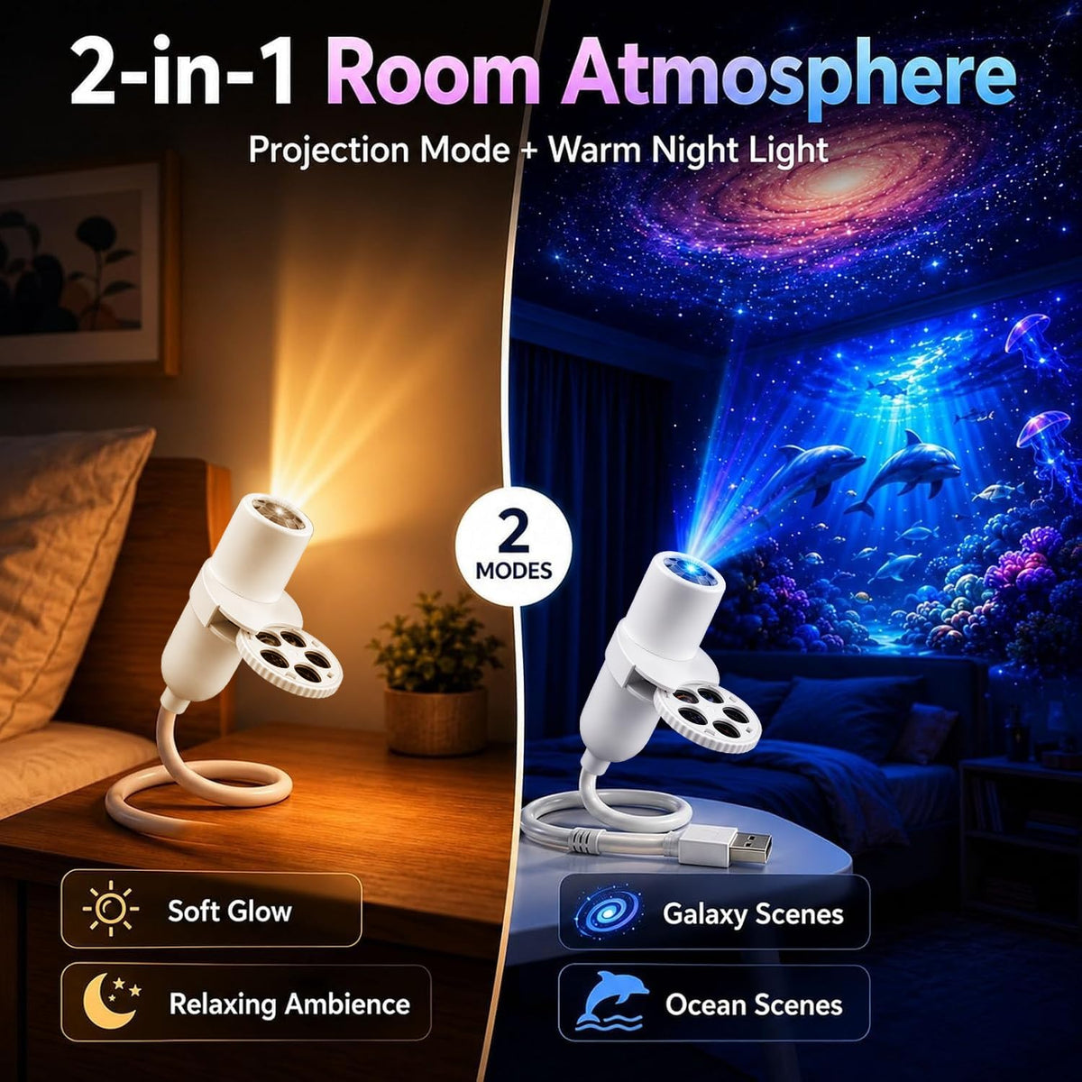 KQLHLHDYZ Proyector de luz nocturna, proyector de luz nocturna holográfica HD dinámico 5D, proyector de estrellas HD Plug and Play, proyector HD ajustable de 360° para techo de dormitorio