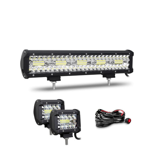 Willpower Barra LED 4x4 15" 300W + Focos LED Tractor 4" 12V 24V, Cableado