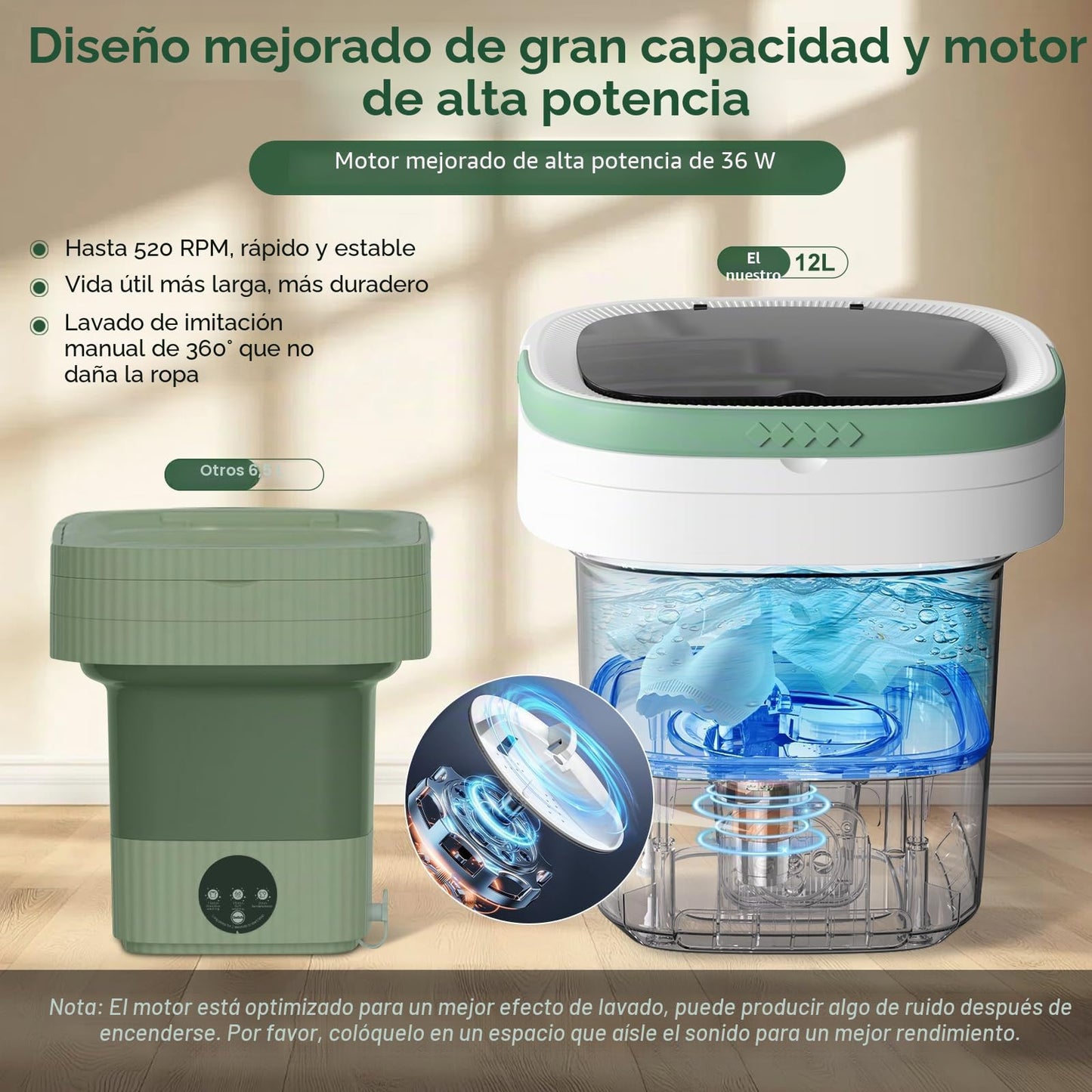 Lavadora Portatil,12L Mini Lavadora|Lavadora Pequeña,Actualizado Lavadora Portatil con Centrifugado & 3 Modos de Limpieza Profunda,Washing Machine Plegable para Apartamentos, Dormitorios (Verde)