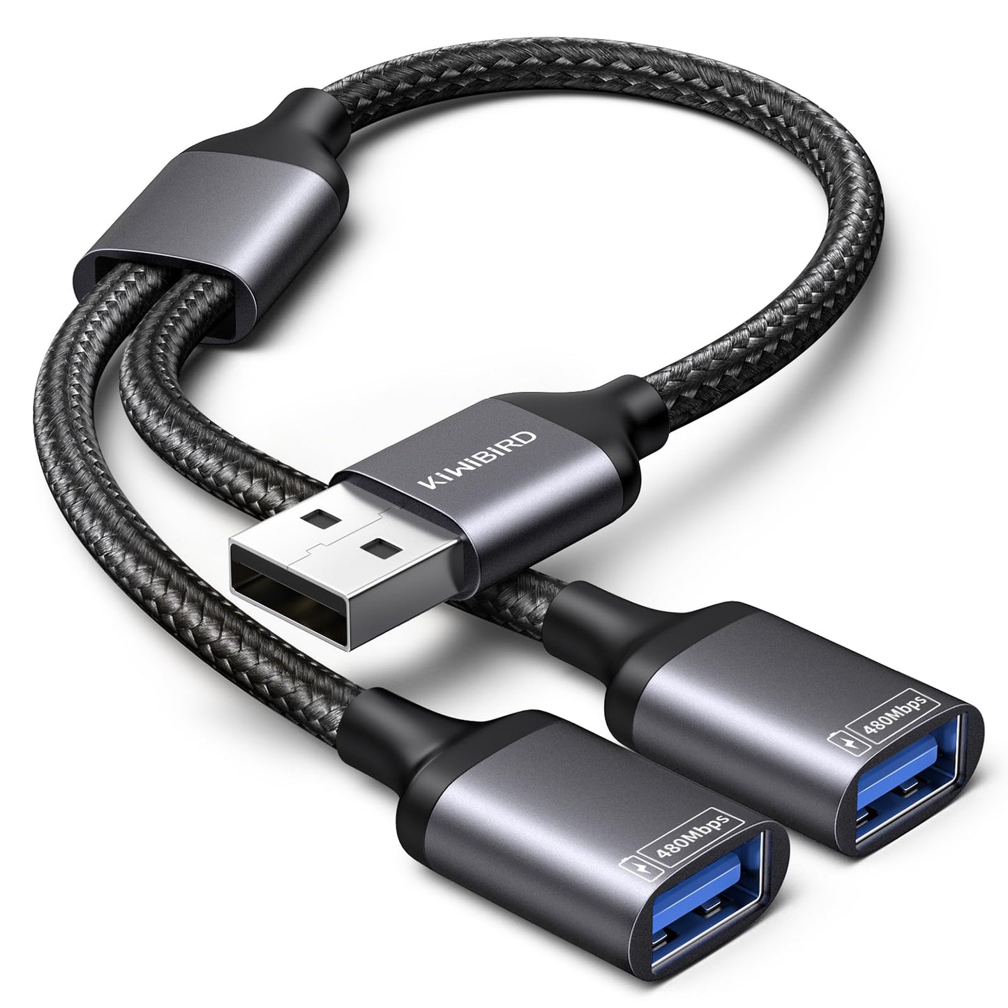 KiwiBird duplicador USB splitter 1 en 2 salidas, adaptador USB doble entrada hembra, cable divisor alimentacion cargador para carga y datos, HUB compatible con PC Mac PS5 PS4 Xbox One X S