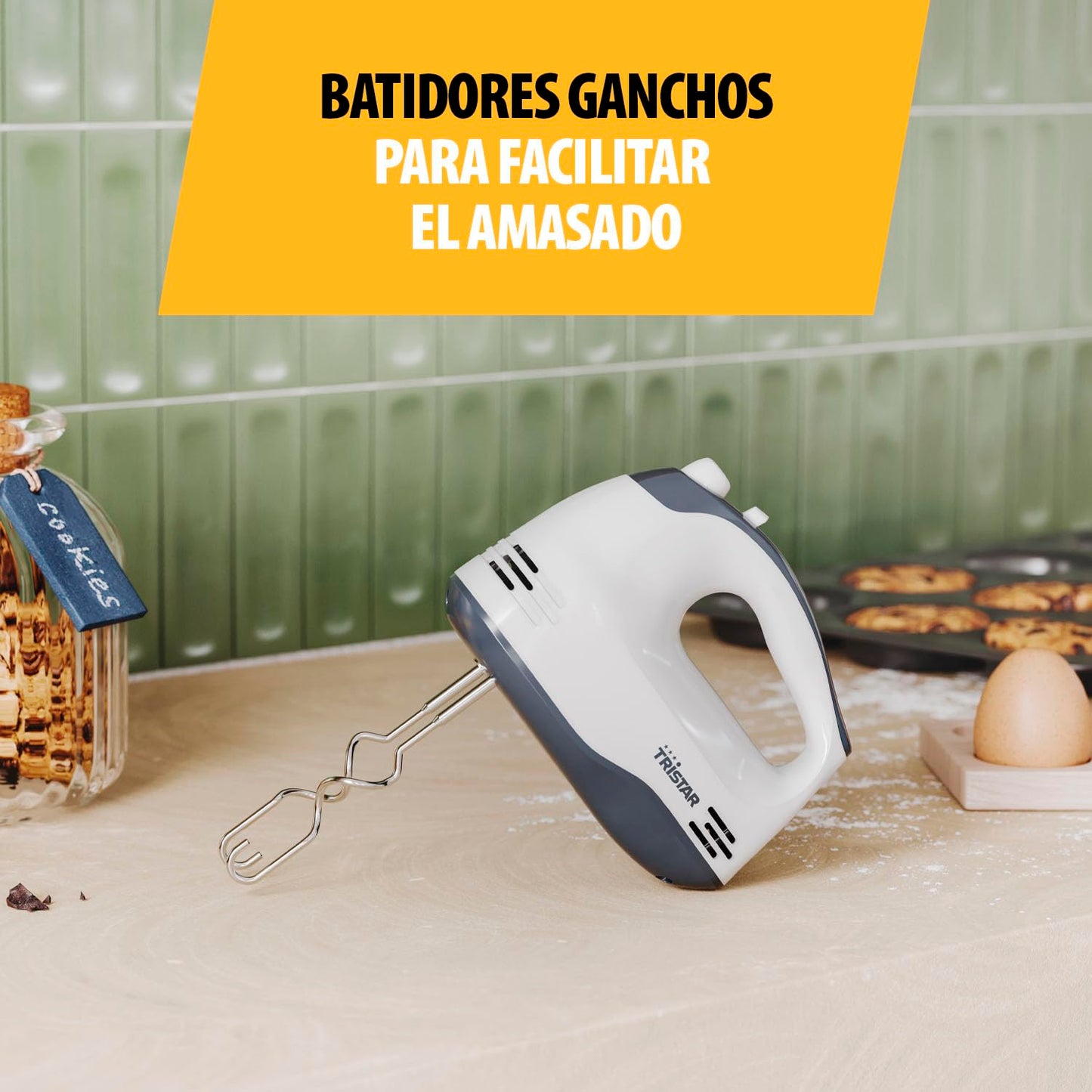 Tristar Batidora manual, 5 Velocidades Ajustables, 200W, Diseño Ergonómico, Accesorios de Acero Inoxidable, Piezas Aptas para Lavavajillas, BPA-Free, Compacta y Fácil de Usar, MX-4203